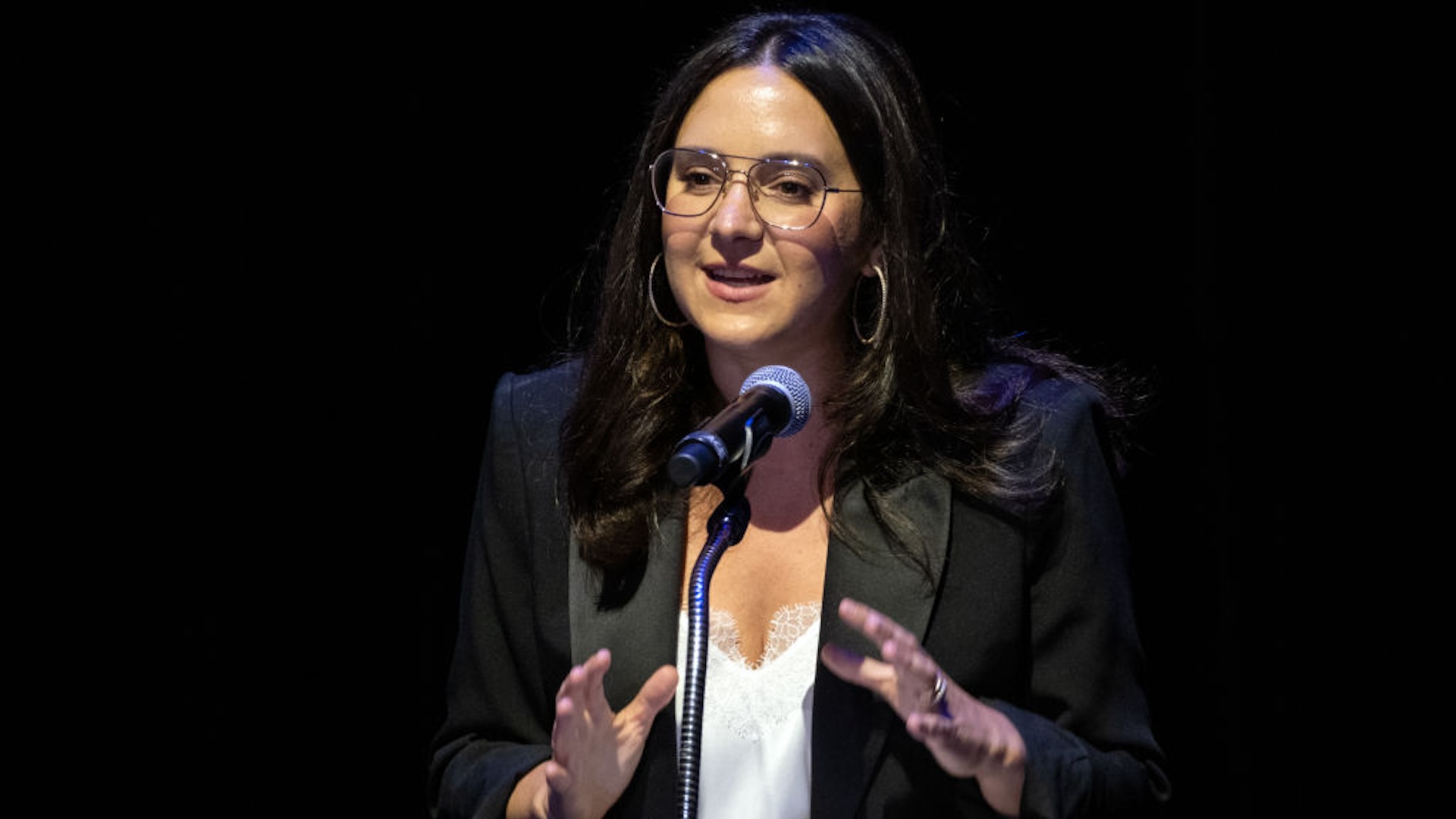 Bari Weiss speaking at an event