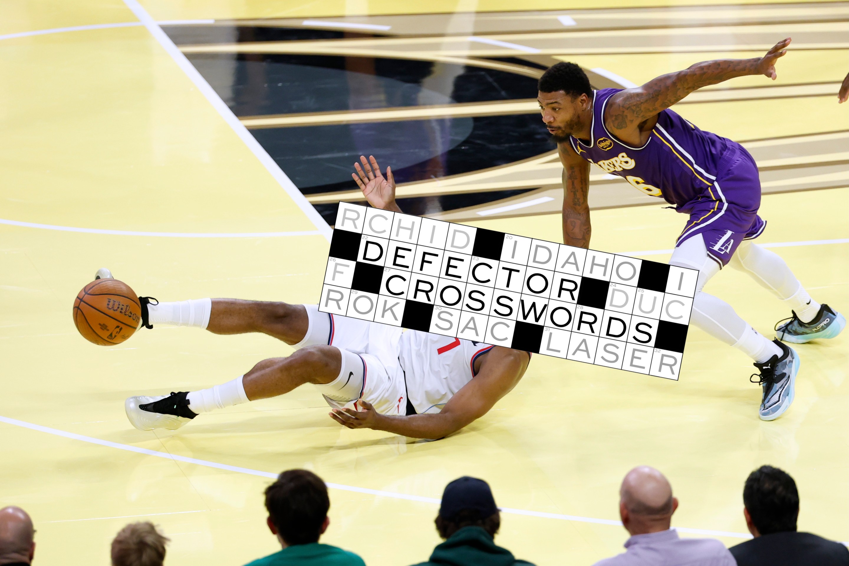 James Harden #1 of the LA Clippers reacts as he is fouled by Marcus Smart #36 of the Los Angeles Lakers during a 135-118 Los Angeles Lakers win at Crypto.com Arena on November 25, 2025 in Los Angeles, California.