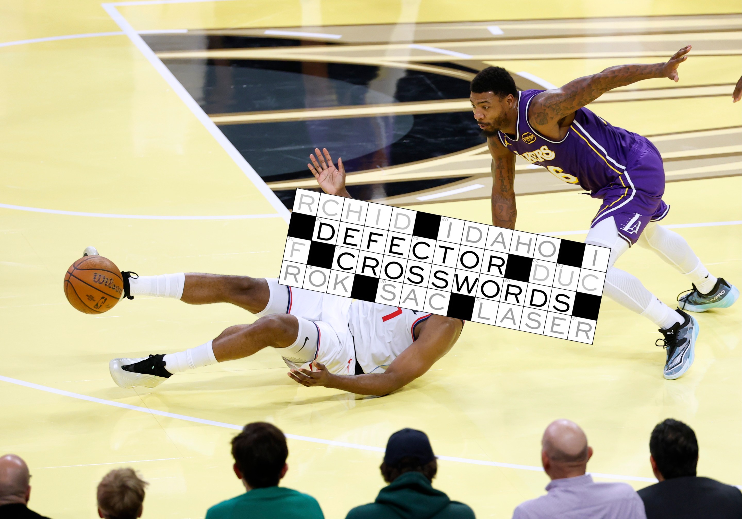 James Harden #1 of the LA Clippers reacts as he is fouled by Marcus Smart #36 of the Los Angeles Lakers during a 135-118 Los Angeles Lakers win at Crypto.com Arena on November 25, 2025 in Los Angeles, California.