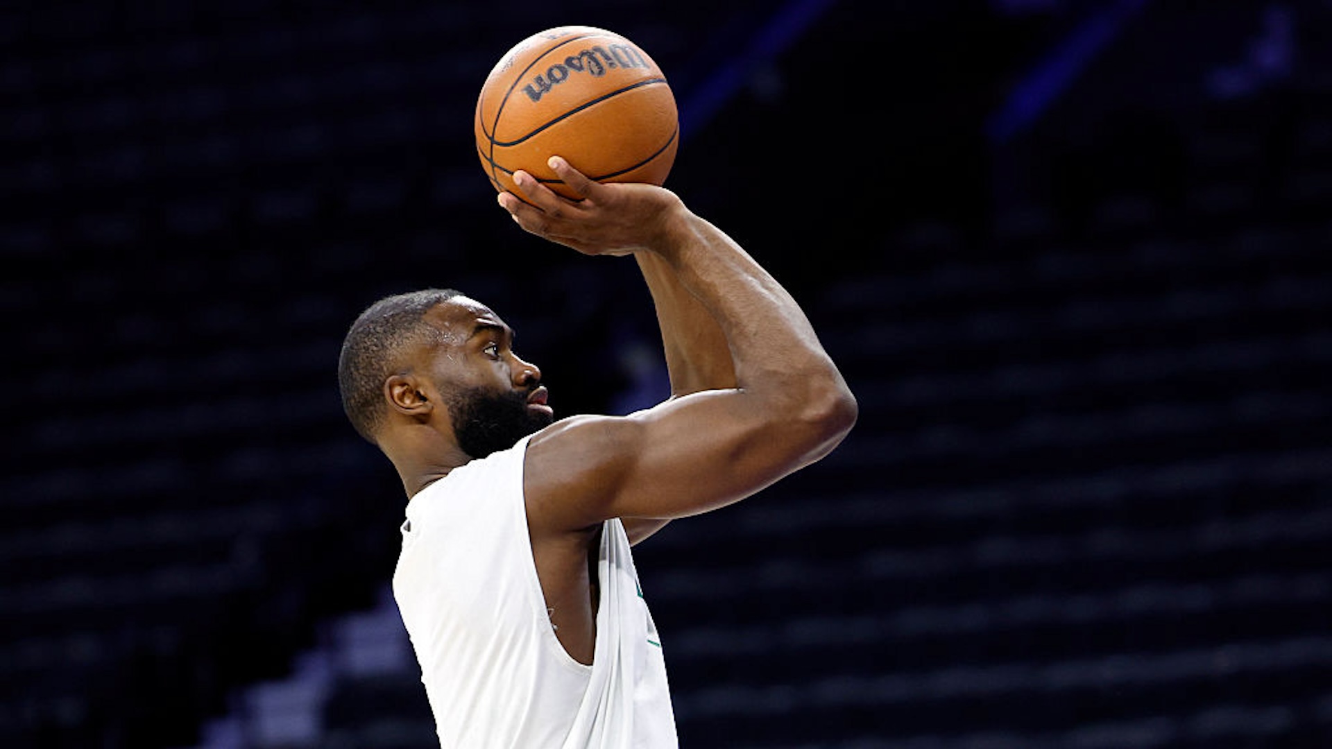 Jaylen Brown practicing a jump shot