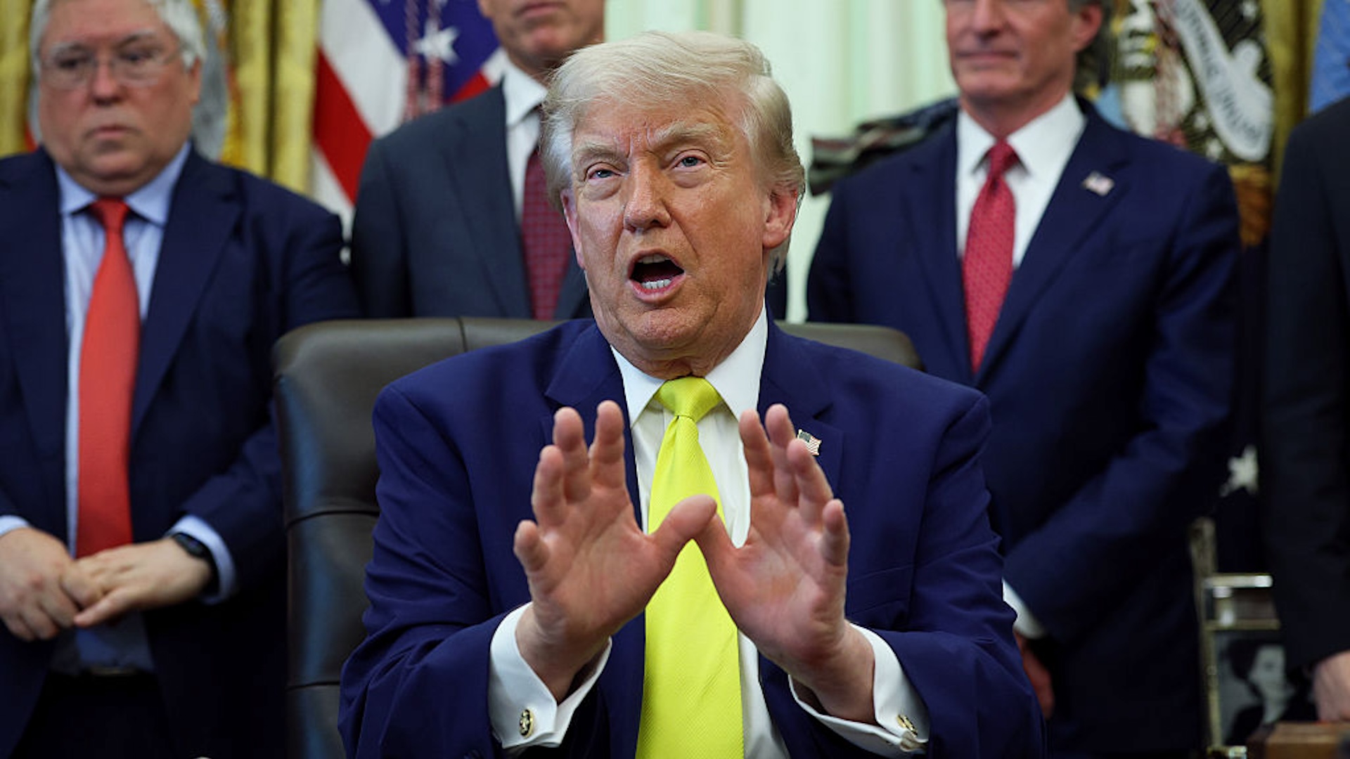 Donald Trump speaks in the oval office.