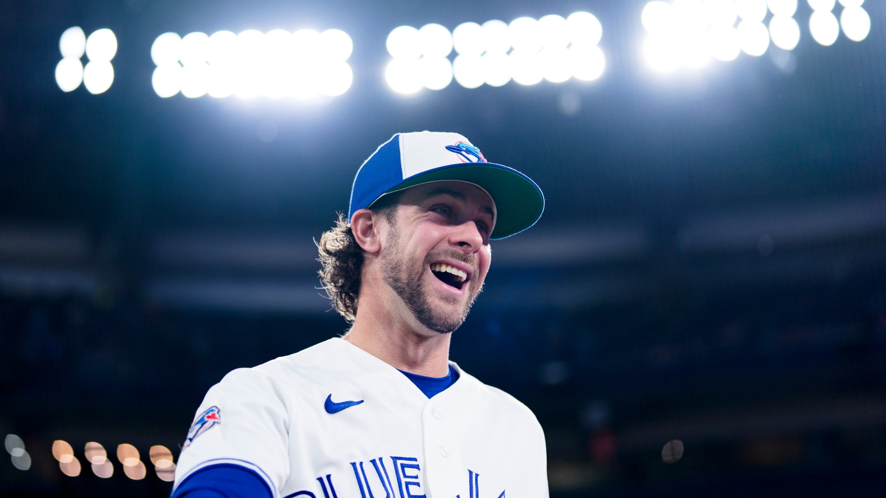 Ernie Clement #22 of the Toronto Blue Jays smiles ahead of playing against the Philadelphia Phillies in their MLB game at the Rogers Centre on June 9, 2026 in Toronto, Canada.