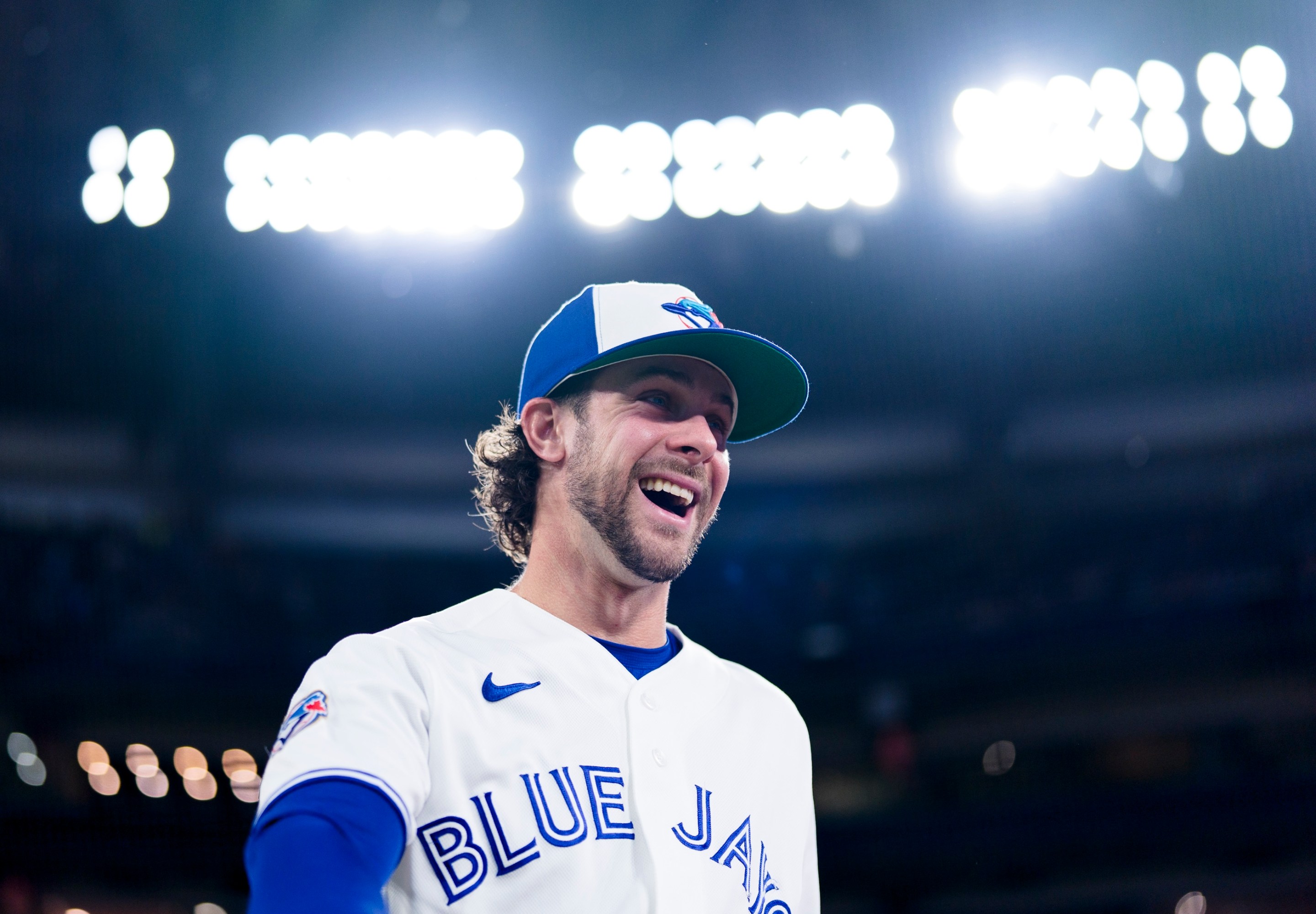 Ernie Clement #22 of the Toronto Blue Jays smiles ahead of playing against the Philadelphia Phillies in their MLB game at the Rogers Centre on June 9, 2026 in Toronto, Canada.