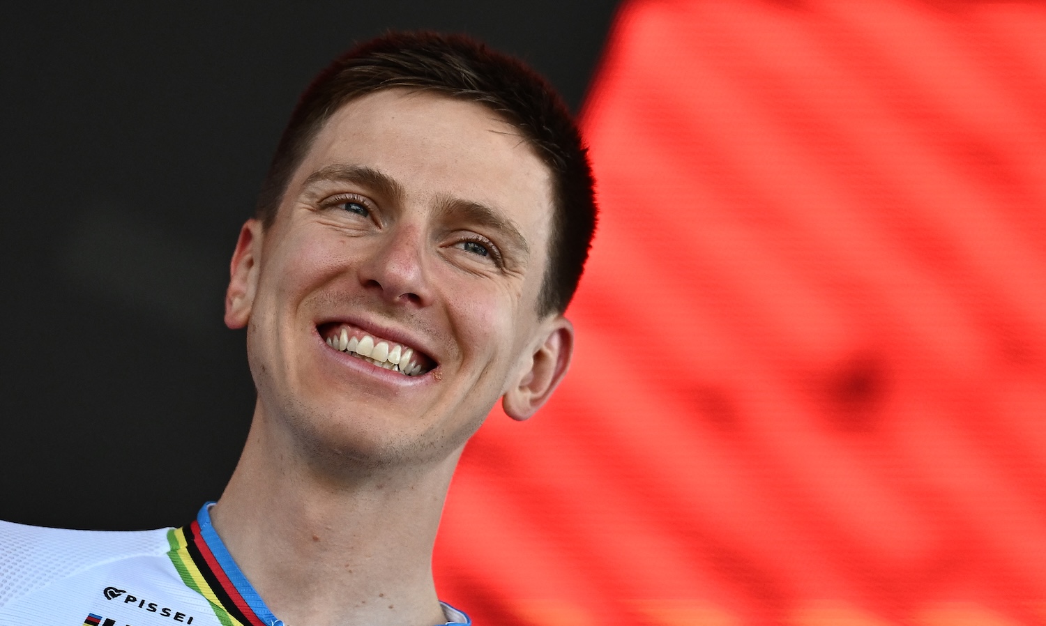 Slovenia's rider Tadej Pogacar of team UAE Emirates - XRG attends the team presentation on the eve of the first stage of the Tour of Switzerland (Tour de Suisse) cycling race, in Sondrio, Italy, on June 16, 2026. (Photo by Marco BERTORELLO / AFP)