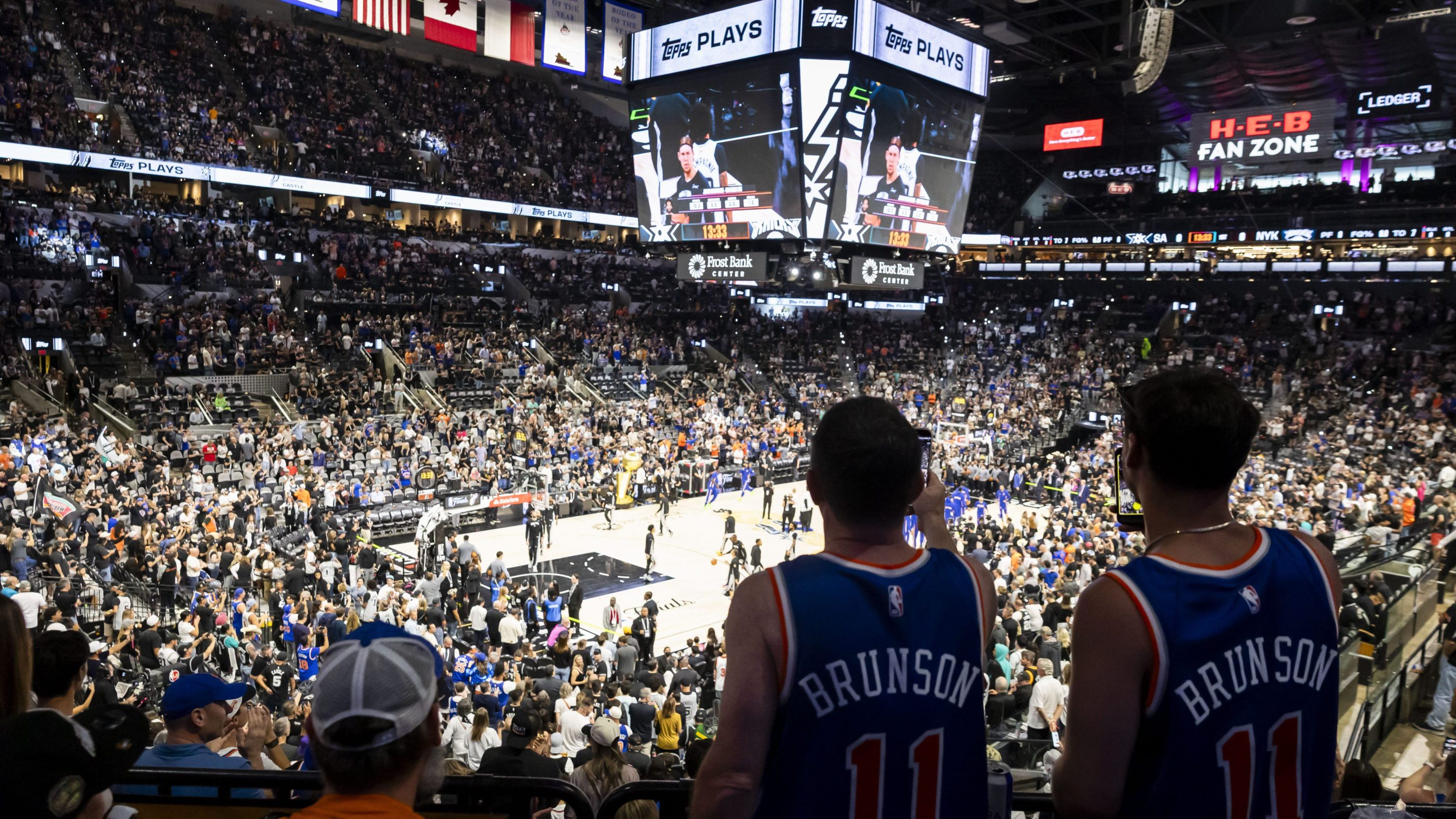 Knicks fans watch Game 5 of the NBA Finals at Frost Bank Center in San Antonio on Saturday, June 13, 2026. (Katina Zentz/San Antonio Express-News via Getty Images)