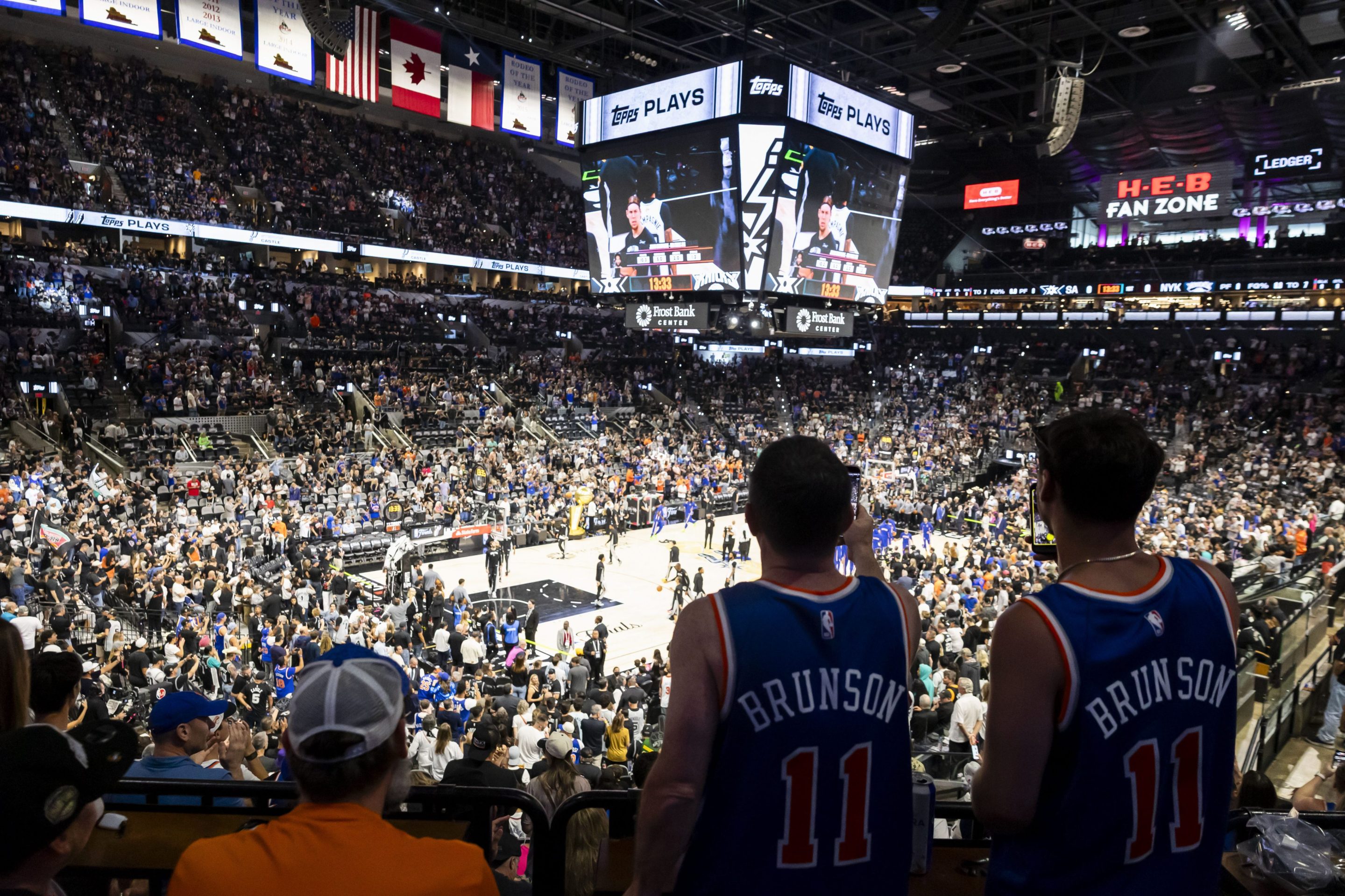 Knicks fans watch Game 5 of the NBA Finals at Frost Bank Center in San Antonio on Saturday, June 13, 2026. (Katina Zentz/San Antonio Express-News via Getty Images)