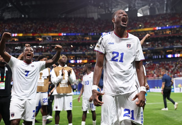 Jovane Cabral #7 and Nuno da Costa #21 of Cabo Verde react after the 0-0 draw during the FIFA World Cup 2026 Group H match between Spain and Cabo Verde at Atlanta Stadium on June 15, 2026 in Atlanta, Georgia.