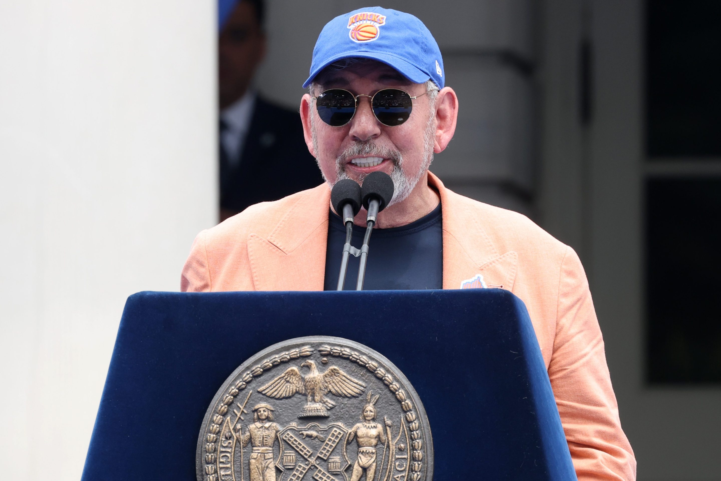 James Dolan speaks during the New York Knicks Championship ticker tape parade