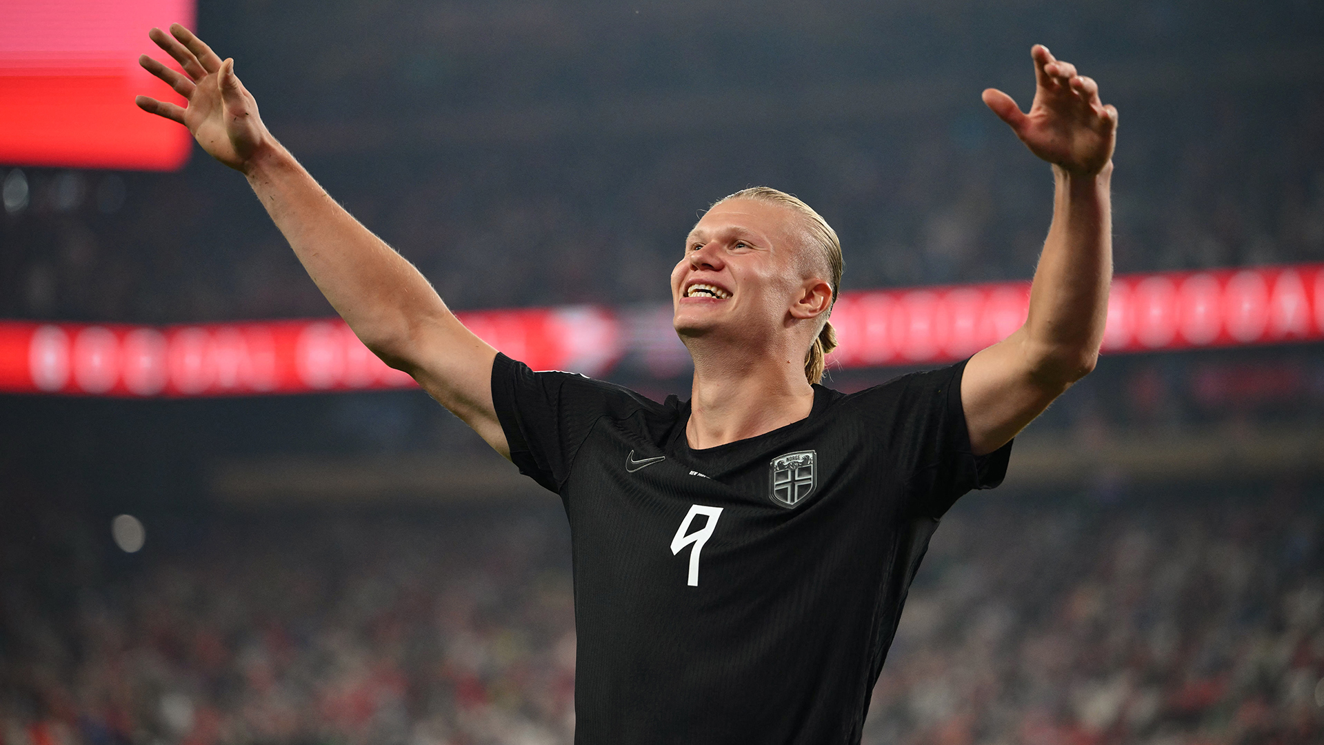 Norway's forward #09 Erling Braut Haaland celebrates scoring his team's second goal during the 2026 World Cup Group I football match between Norway and Senegal at the New York/New Jersey Stadium in East Rutherford on June 22, 2026.