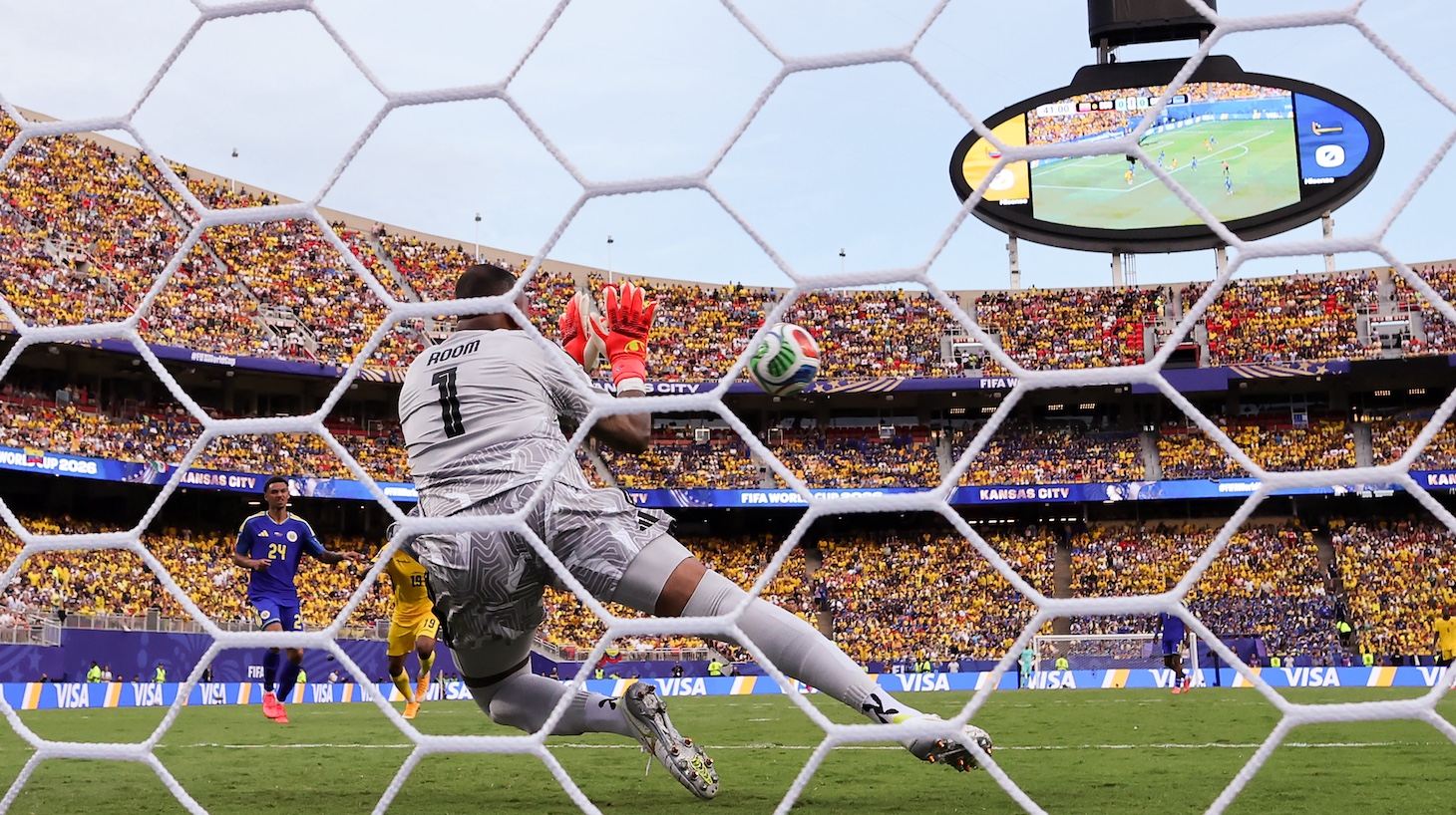 Eloy Room of Curacao makes a save during the FIFA World Cup 2026 Group E match between Ecuador and Curacao.