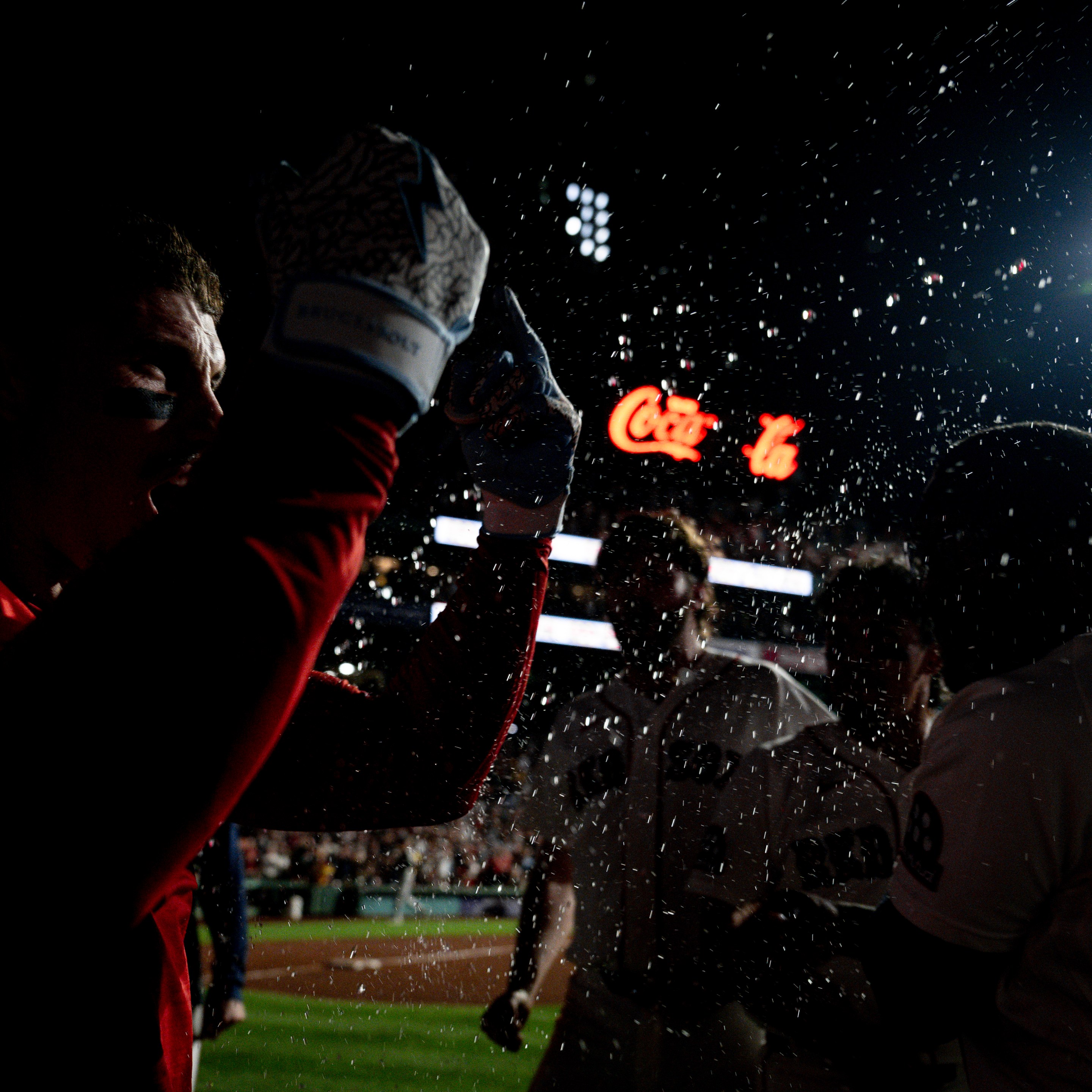 BOSTON, MASSACHUSETTS - JUNE 28: Jarren Duran #16 of the Boston Red Sox is mobbed by teammates after hitting a walk-off single during the tenth inning of a game against the New York Yankees on June 28, 2026 at Fenway Park in Boston, Massachusetts. (Photo by Maddie Malhotra/Boston Red Sox/Getty Images)