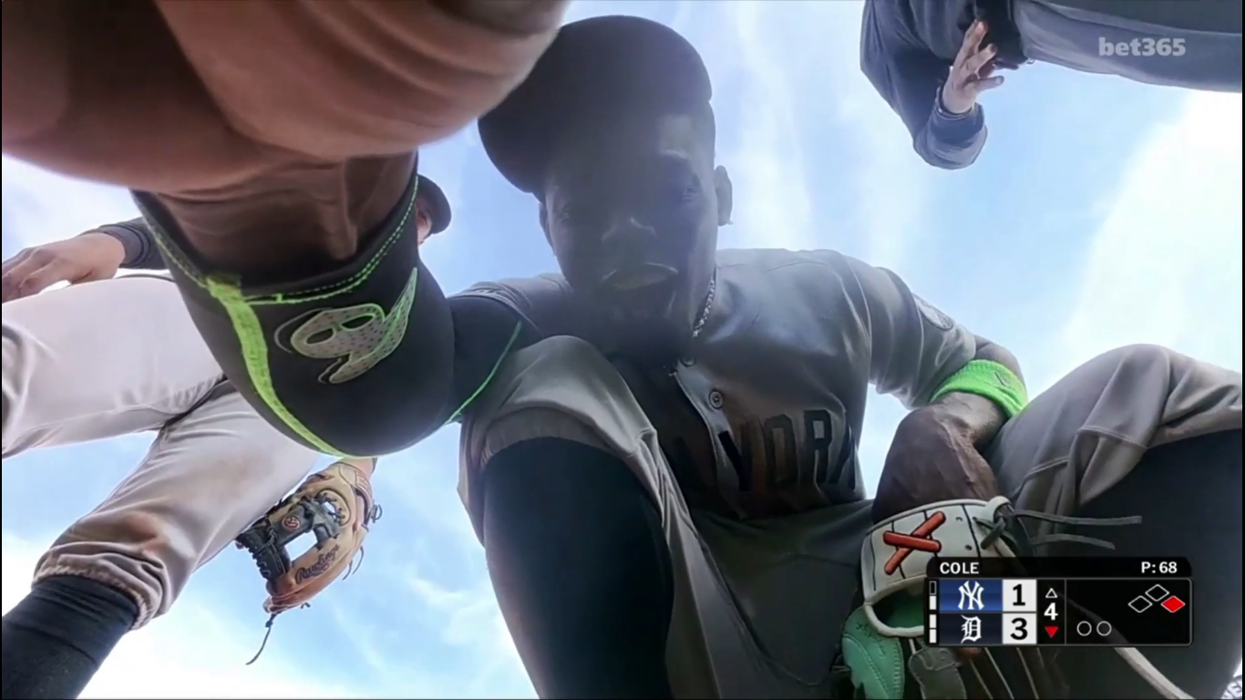 view from the dirt cam as the Yankees look down on it