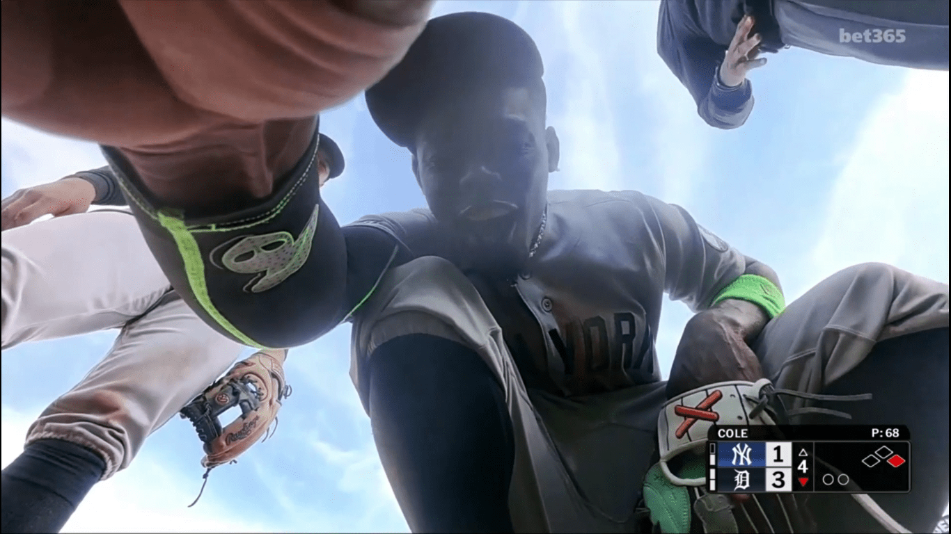 view from the dirt cam as the Yankees look down on it