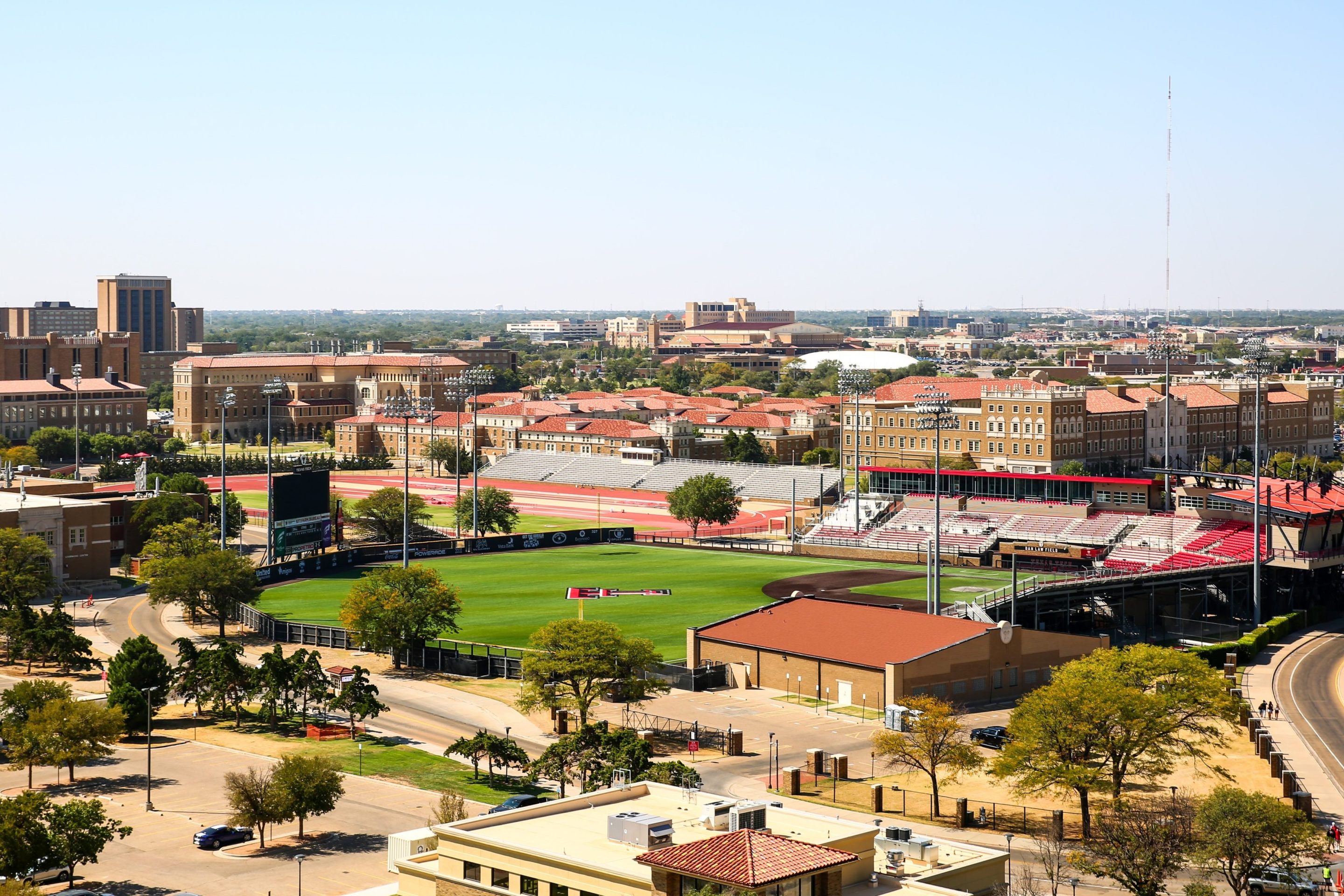 A wide shot of the campus of Texas Tech University.