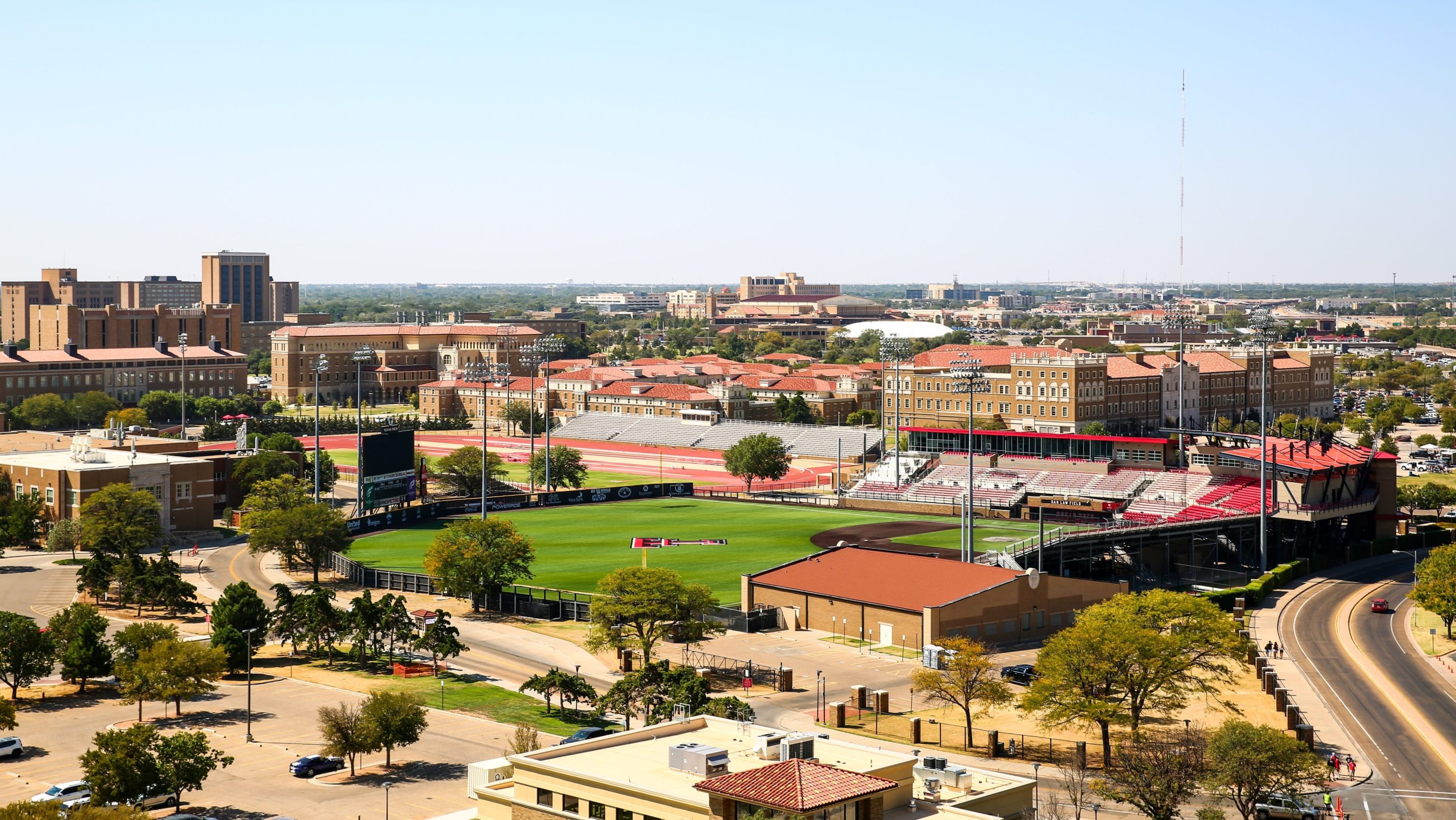 A wide shot of the campus of Texas Tech University.