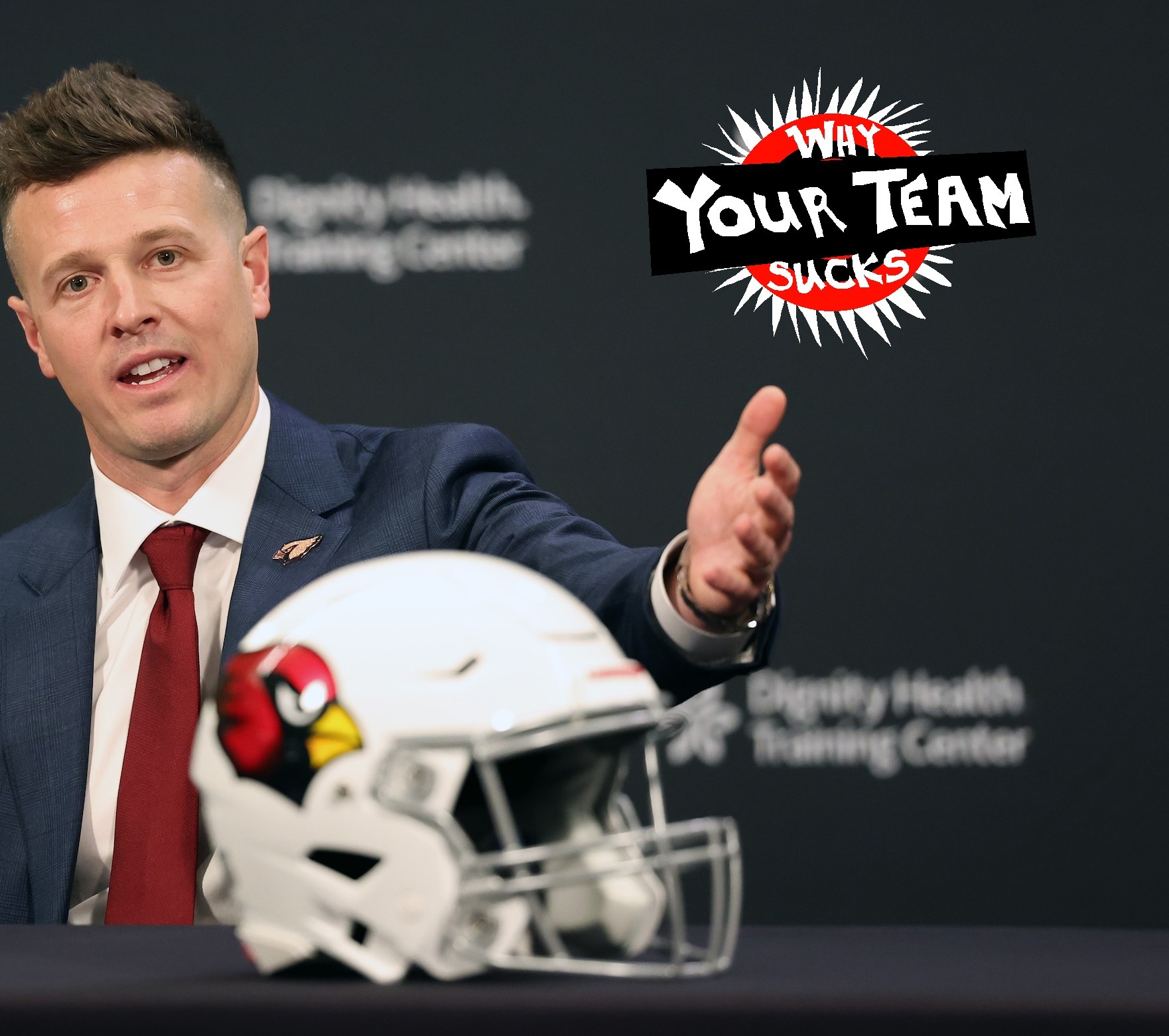 TEMPE, ARIZONA - FEBRUARY 03: New Arizona Cardinals head coach Mike LaFleur speaks to the media during a press conference at Dignity Health Arizona Cardinals Training Center on February 03, 2026 in Tempe, Arizona. (Photo by Chris Coduto/Getty Images)