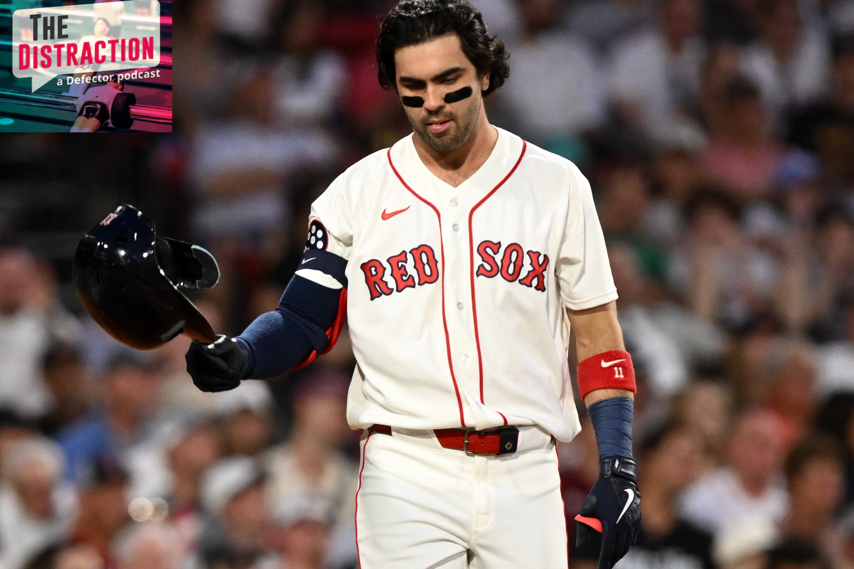 Marcelo Mayer #11 of the Boston Red Sox reacts after striking out to end the fourth inning against the New York Yankees at Fenway Park on June 25, 2026 in Boston, Massachusetts.