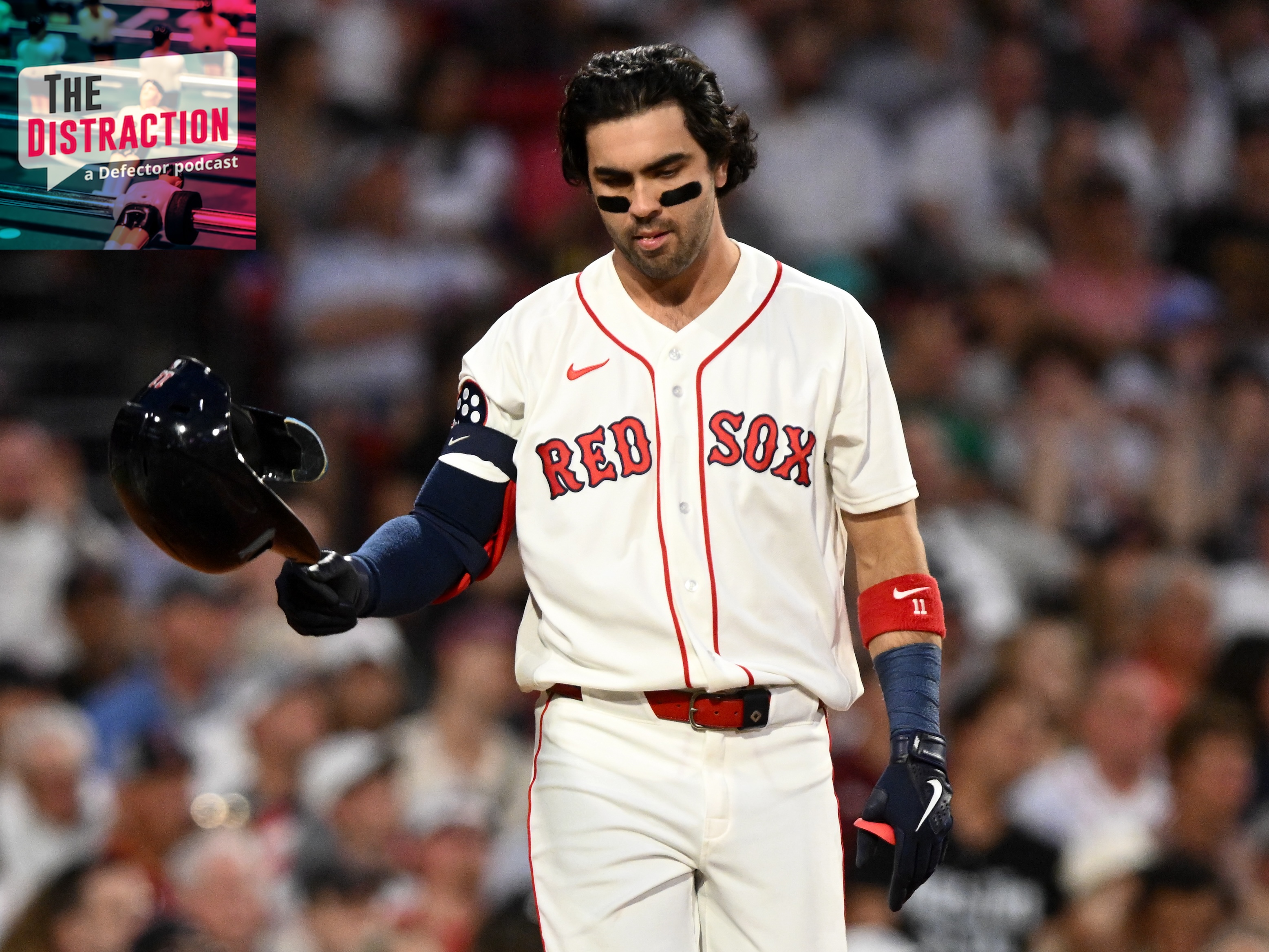 Marcelo Mayer #11 of the Boston Red Sox reacts after striking out to end the fourth inning against the New York Yankees at Fenway Park on June 25, 2026 in Boston, Massachusetts.
