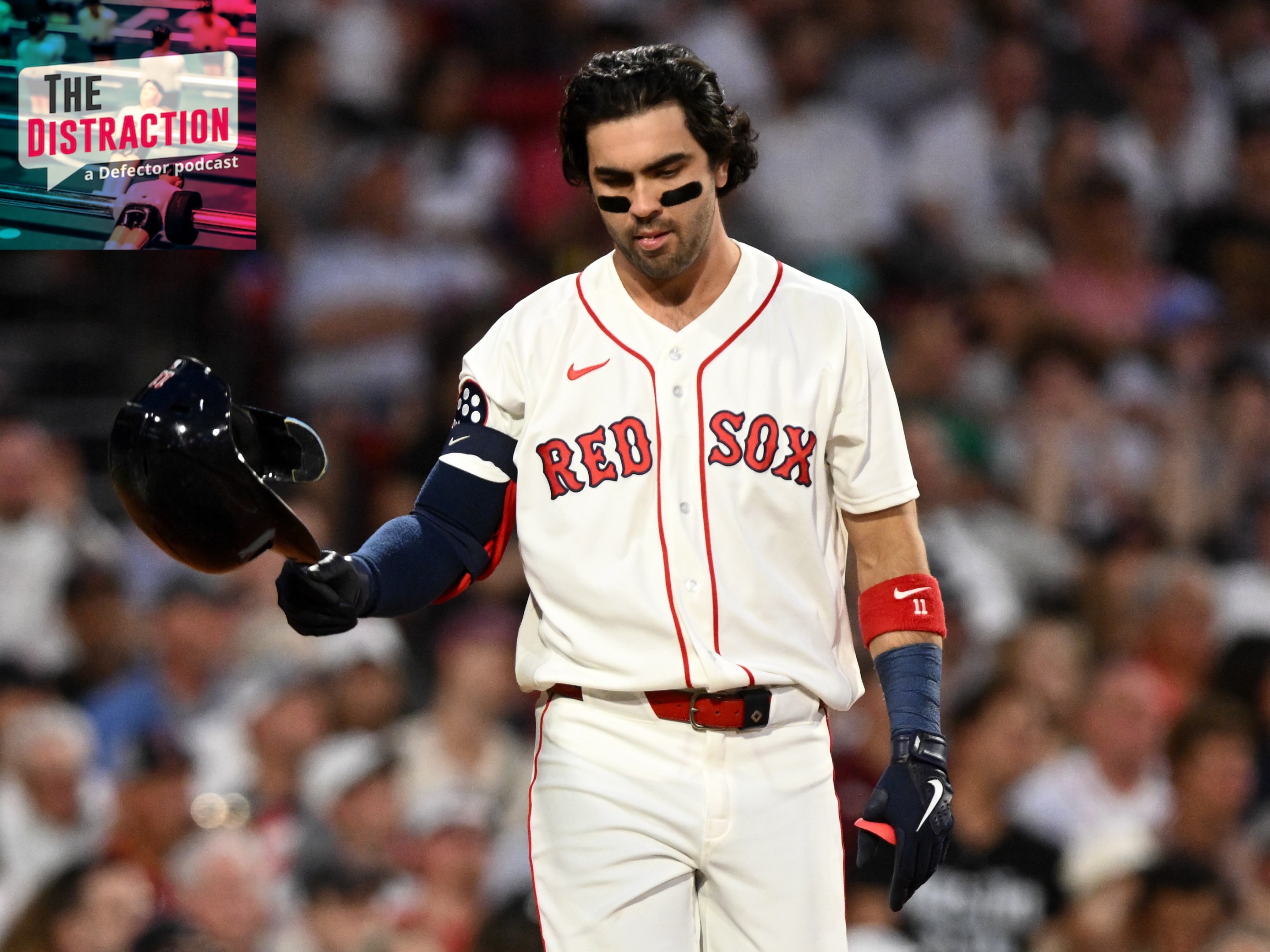 Marcelo Mayer #11 of the Boston Red Sox reacts after striking out to end the fourth inning against the New York Yankees at Fenway Park on June 25, 2026 in Boston, Massachusetts.