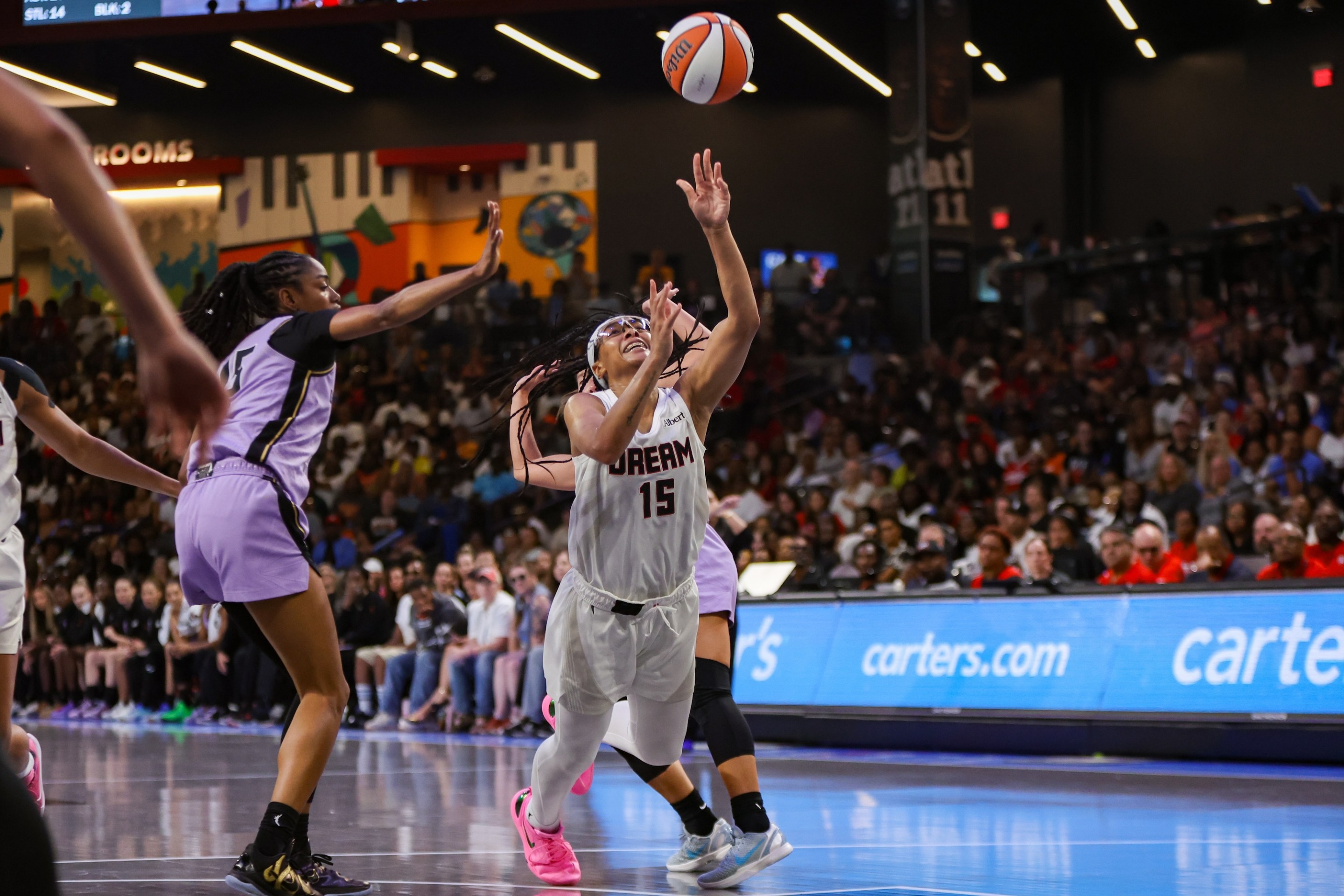 Allisha Gray #15 of the Atlanta Dream shoots against the Golden State Valkyries in the fourth quarter at Gateway Center Arena on July 4, 2026 in College Park, Georgia.