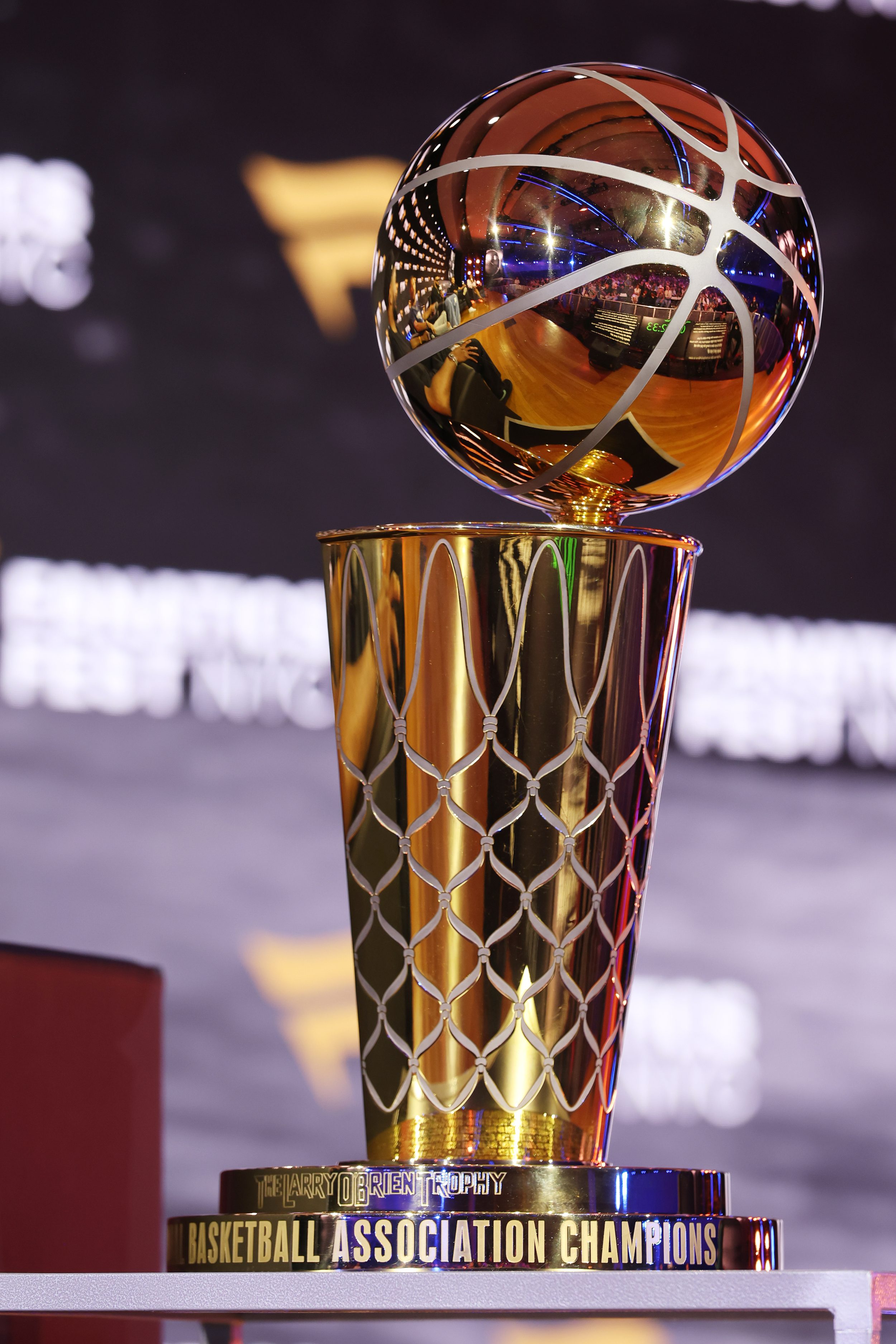 A view of the Larry O'Brien championship trophy
