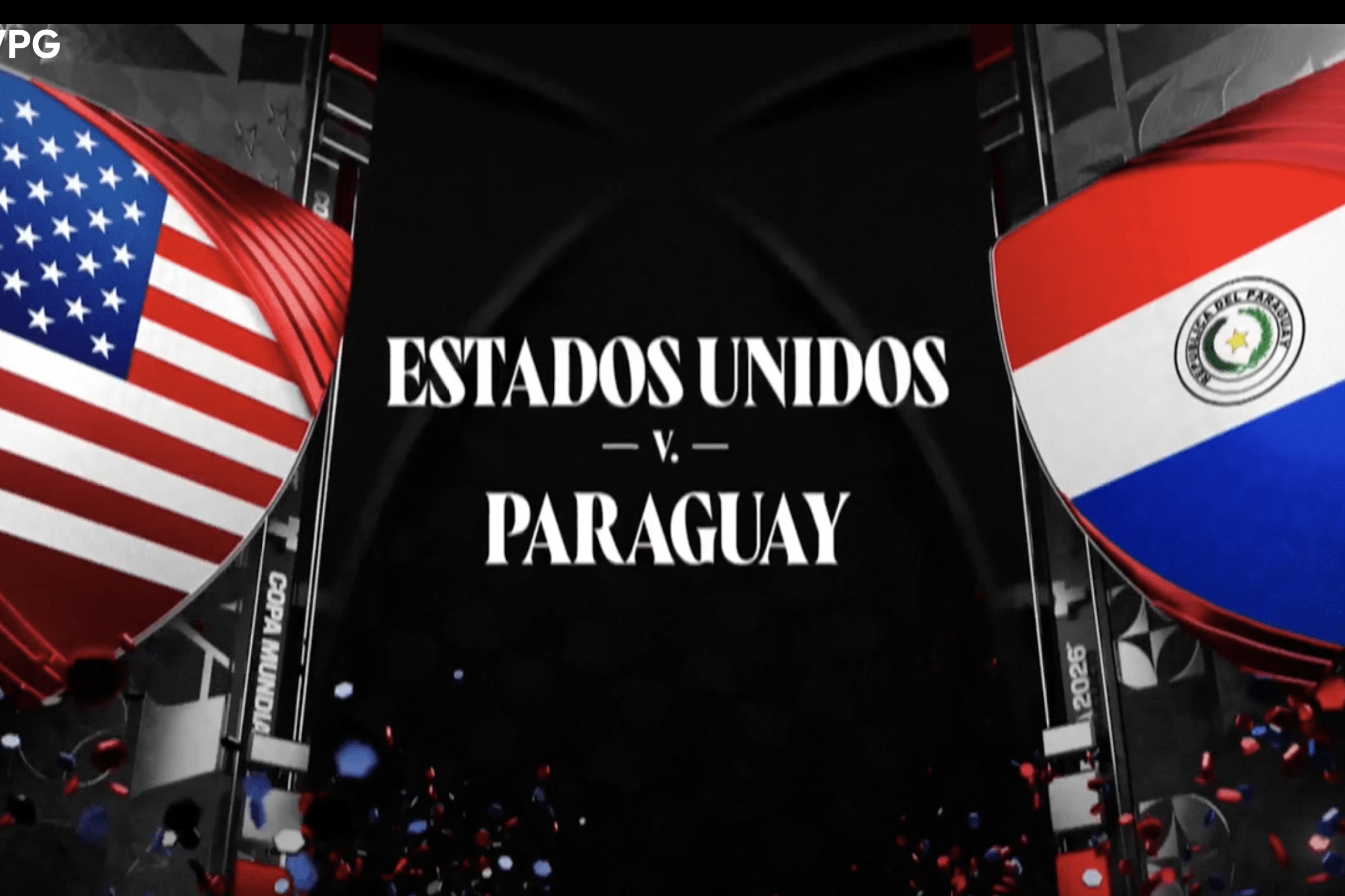 A screenshot from a recap of USA vs. Paraguay on Peacock. It says "Estados Unidos v. Paraguay" with flags for both countries.