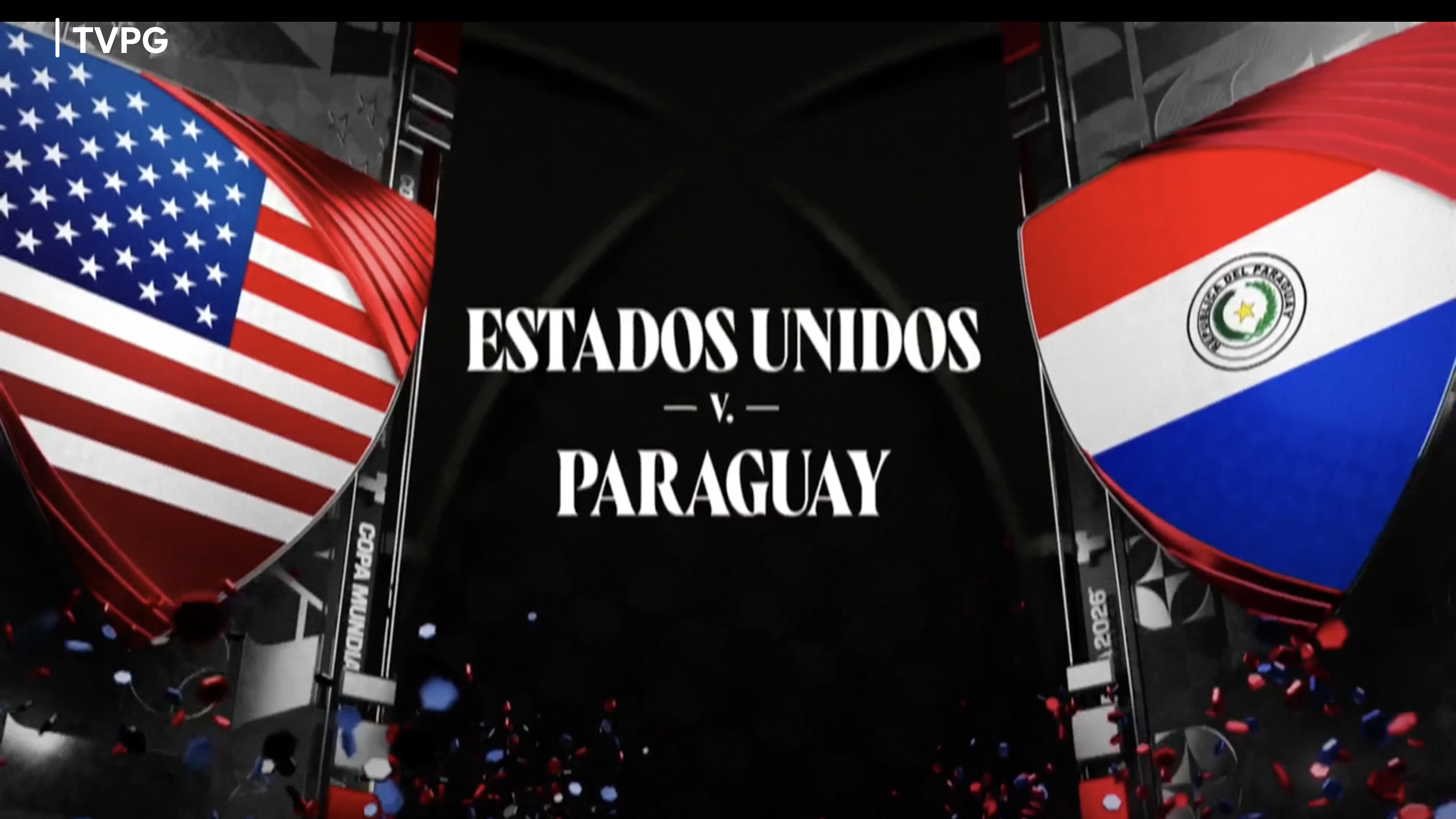A screenshot from a recap of USA vs. Paraguay on Peacock. It says "Estados Unidos v. Paraguay" with flags for both countries.