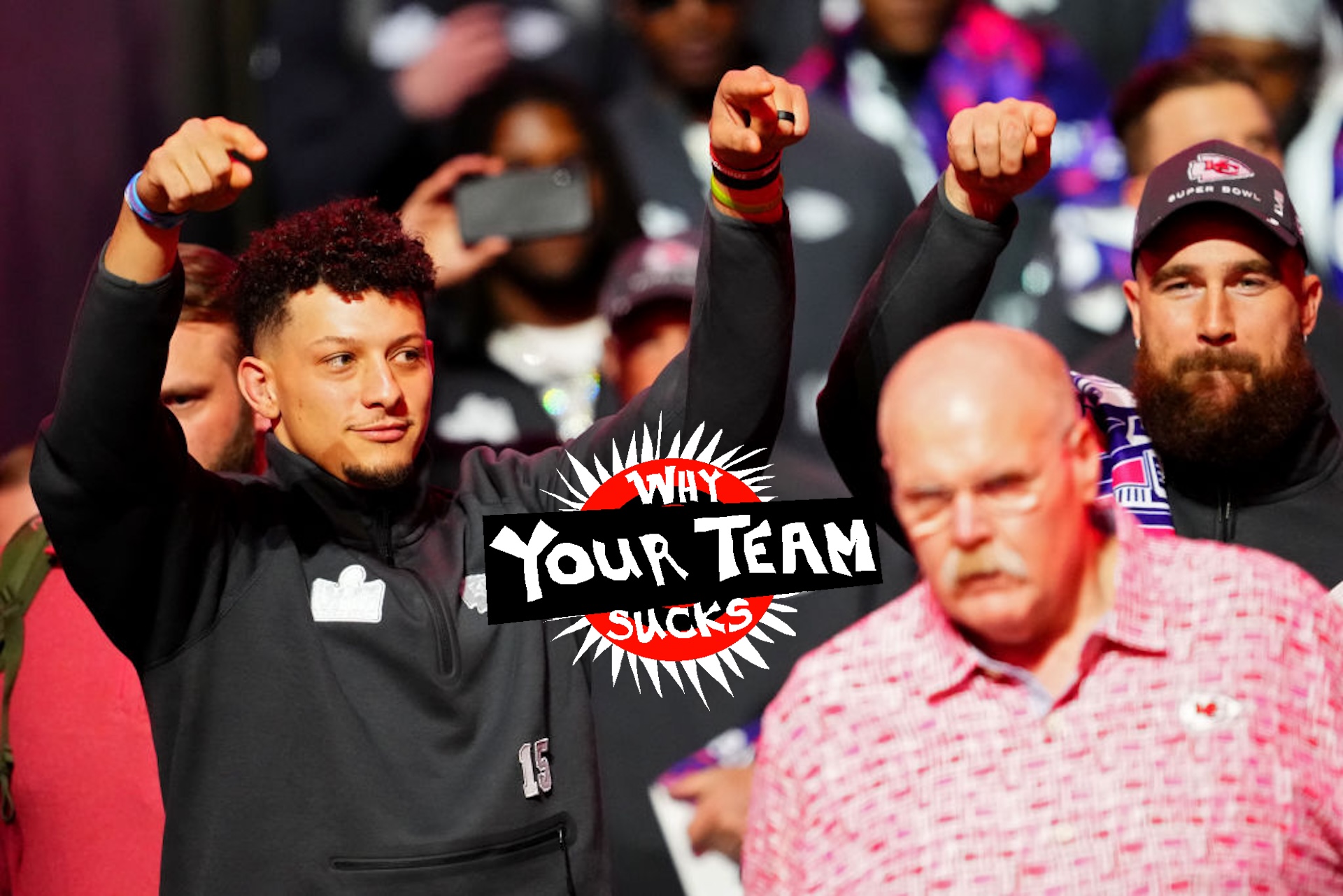 Patrick Mahomes, Travis Kelce, and Andy Reid