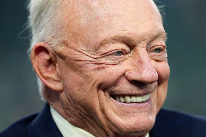 A close up photo of jerry jones