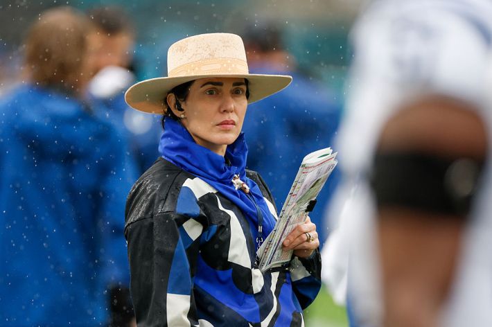 JACKSONVILLE, FL - DECEMBER 07: Indianapolis Colts owner Carlie Irsay-Gordon looks on during the game between the Jacksonville Jaguars and the Indianapolis Colts on December 7, 2025 at EverBank Stadium in Jacksonville, Fl