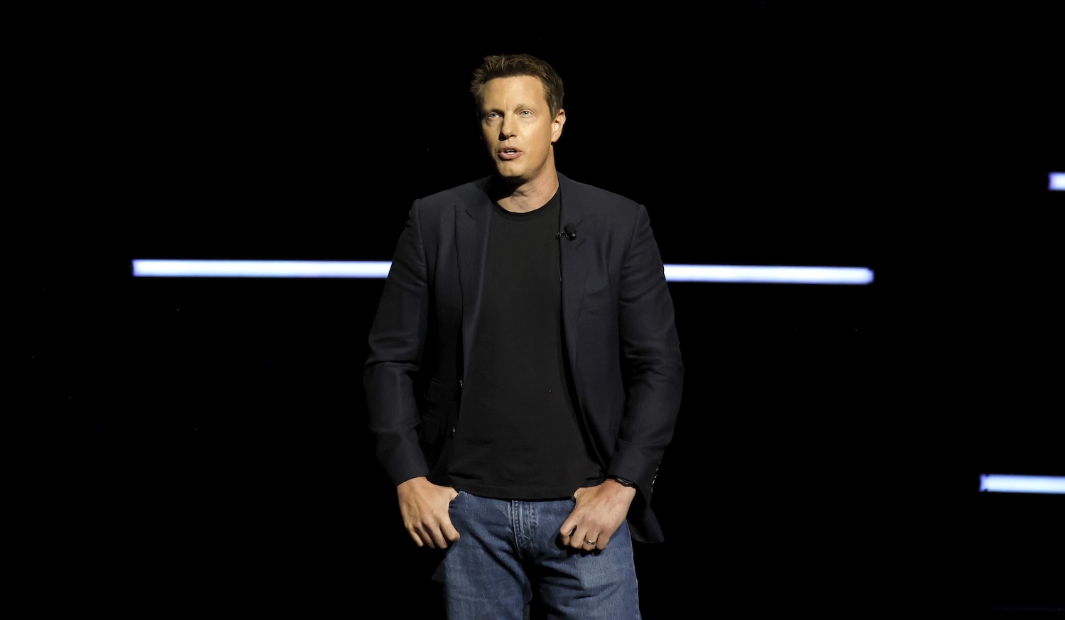 LAS VEGAS, NEVADA - APRIL 16: David Ellison, CEO of Paramount, speaks onstage at the Paramount Pictures presentation at The Dolby Colosseum at Caesars Palace during CinemaCon, the official convention of Cinema United, on April 16, 2026 in Las Vegas, Nevada. (Photo by Gabe Ginsberg/Getty Images)