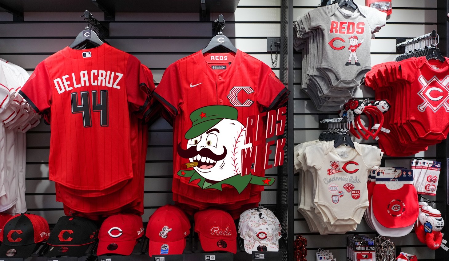 A detail shot of merchandise in the team store prior to the game between the St. Louis Cardinals and the Cincinnati Reds at Great American Ball Park.