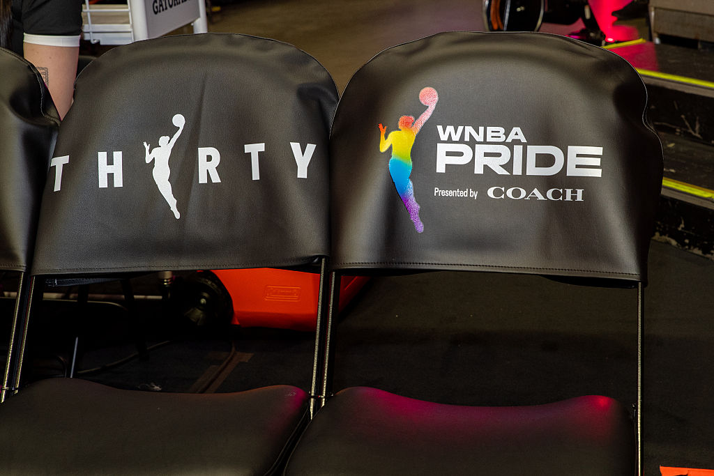 WNBA Pride logo on a chair.