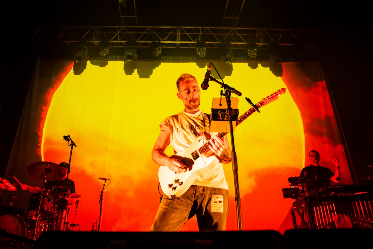 Mike Kinsella of American Football performs onstage during a concert at O2 Academy Leeds.