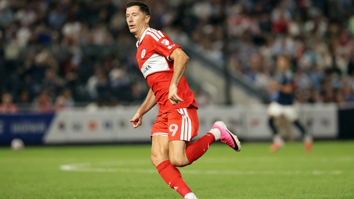 Robert Lewandowski #9 of the Chicago Fire FC in action during the second half against the New York City Football Club at Yankee Stadium on July 25, 2026 in New York, New York.