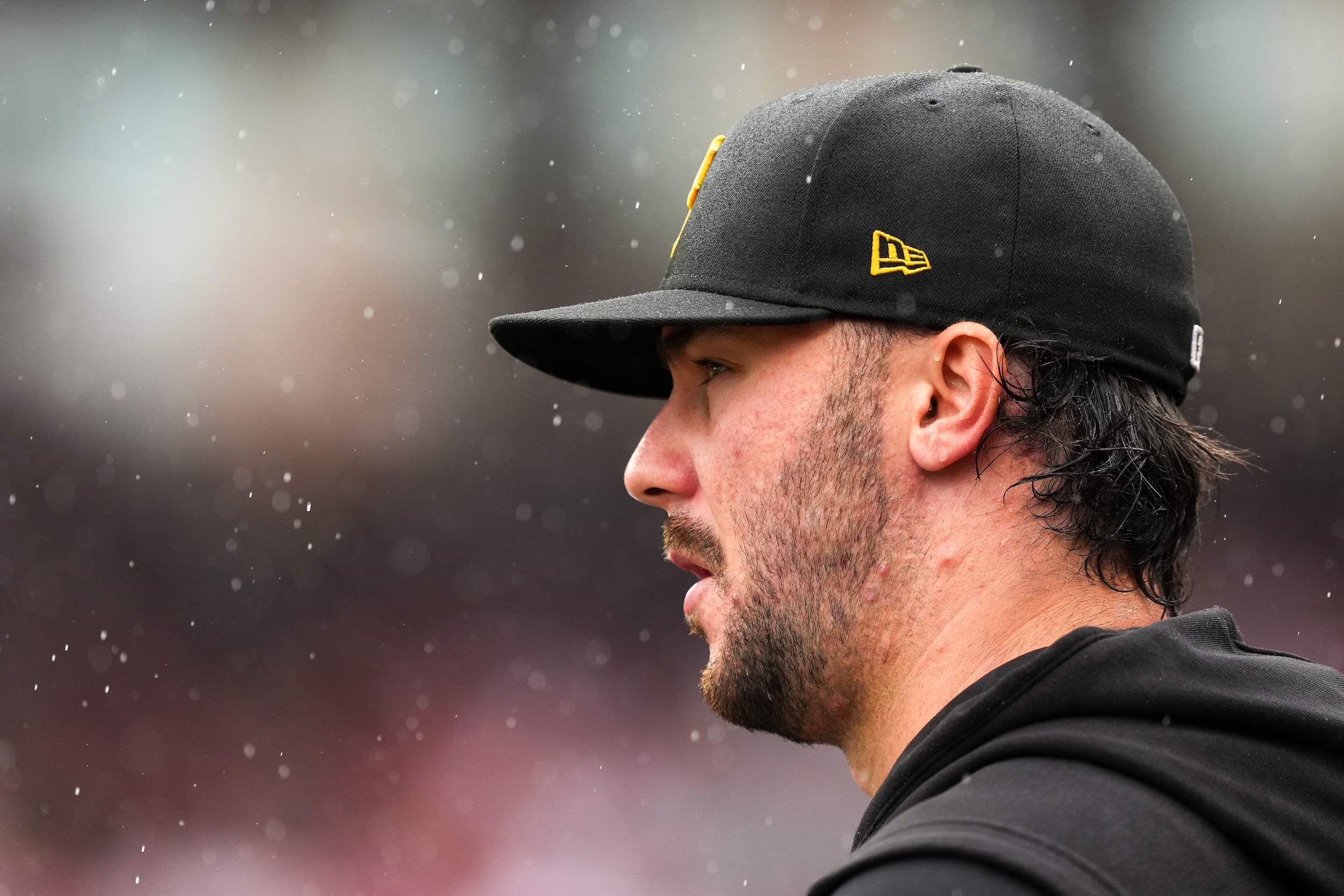 Paul Skenes in the rain.