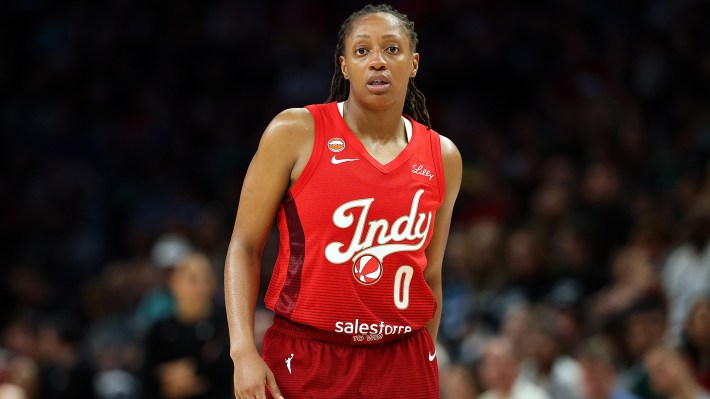 Kelsey Mitchell #0 of the Indiana Fever looks on against the Minnesota Lynx in the third quarter at Target Center on August 02, 2026 in Minneapolis, Minnesota.