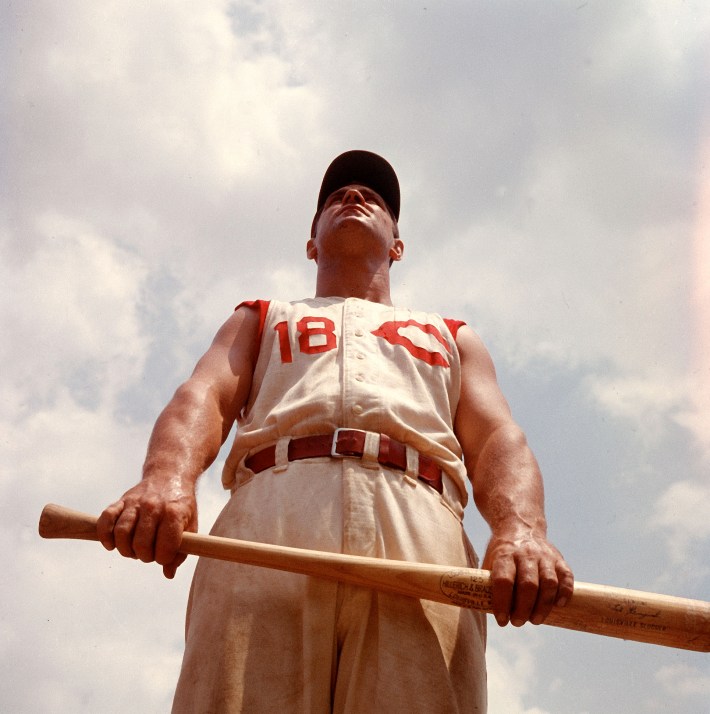 Cincinnati Reds Ted Kluszewski #18, wearing new sleeveless uniform. (Photo by Paul Schutzer/Getty Images)