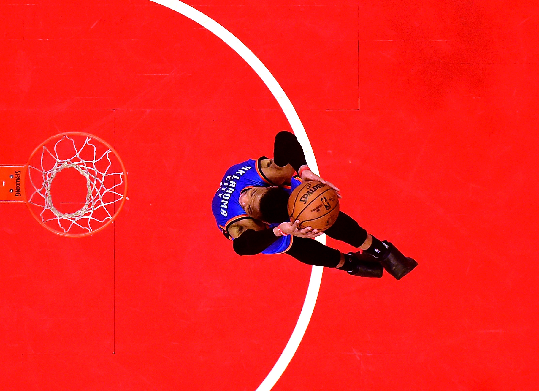 LOS ANGELES, CA - JANUARY 16: Russell Westbrook #0 of the Oklahoma City Thunder dunks after a steal against the LA Clippers at Staples Center on January 16, 2017 in Los Angeles, California. NOTE TO USER: User expressly acknowledges and agrees that, by downloading and or using this photograph, User is consenting to the terms and conditions of the Getty Images License Agreement. (Photo by Harry How/Getty Images)