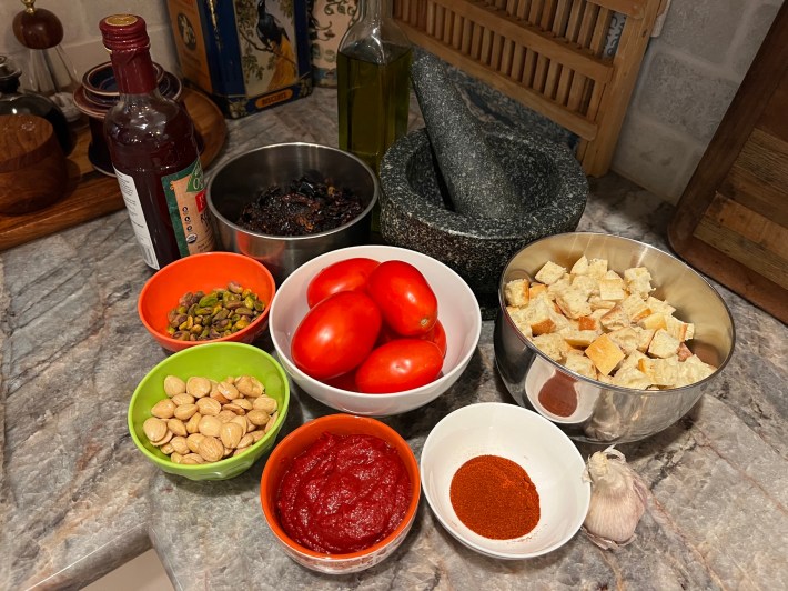 Ingredients are arranged on a countertop.