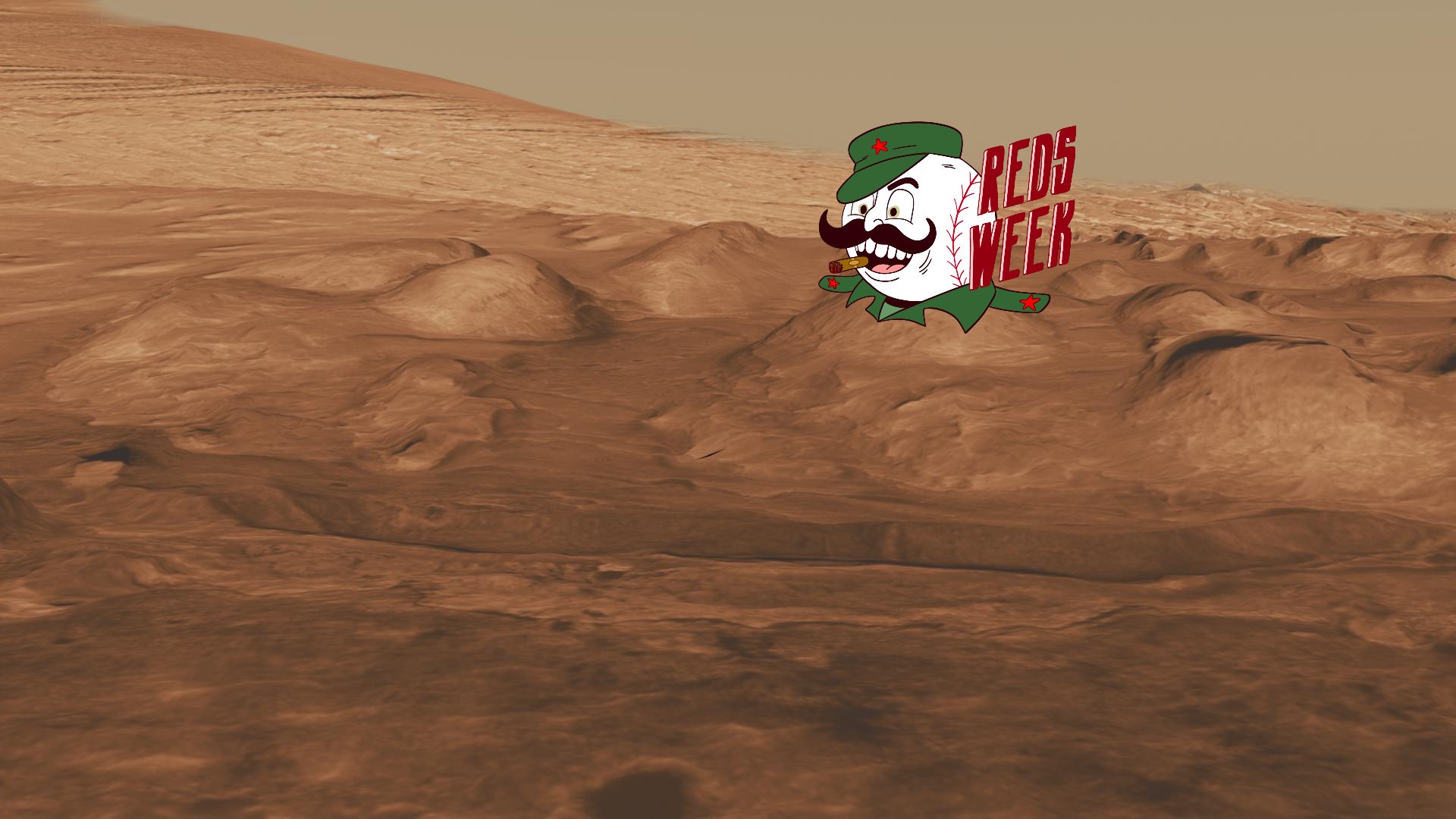 Rock Layers in Lower Mound in Gale Crater on the surface of Mars, with the Reds Week logo at the center on a mound