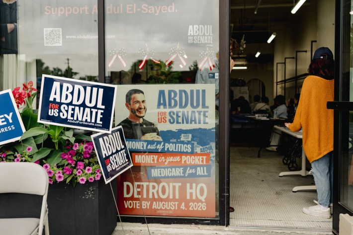 The doorway to Abdul El-Sayed's Detroit field office