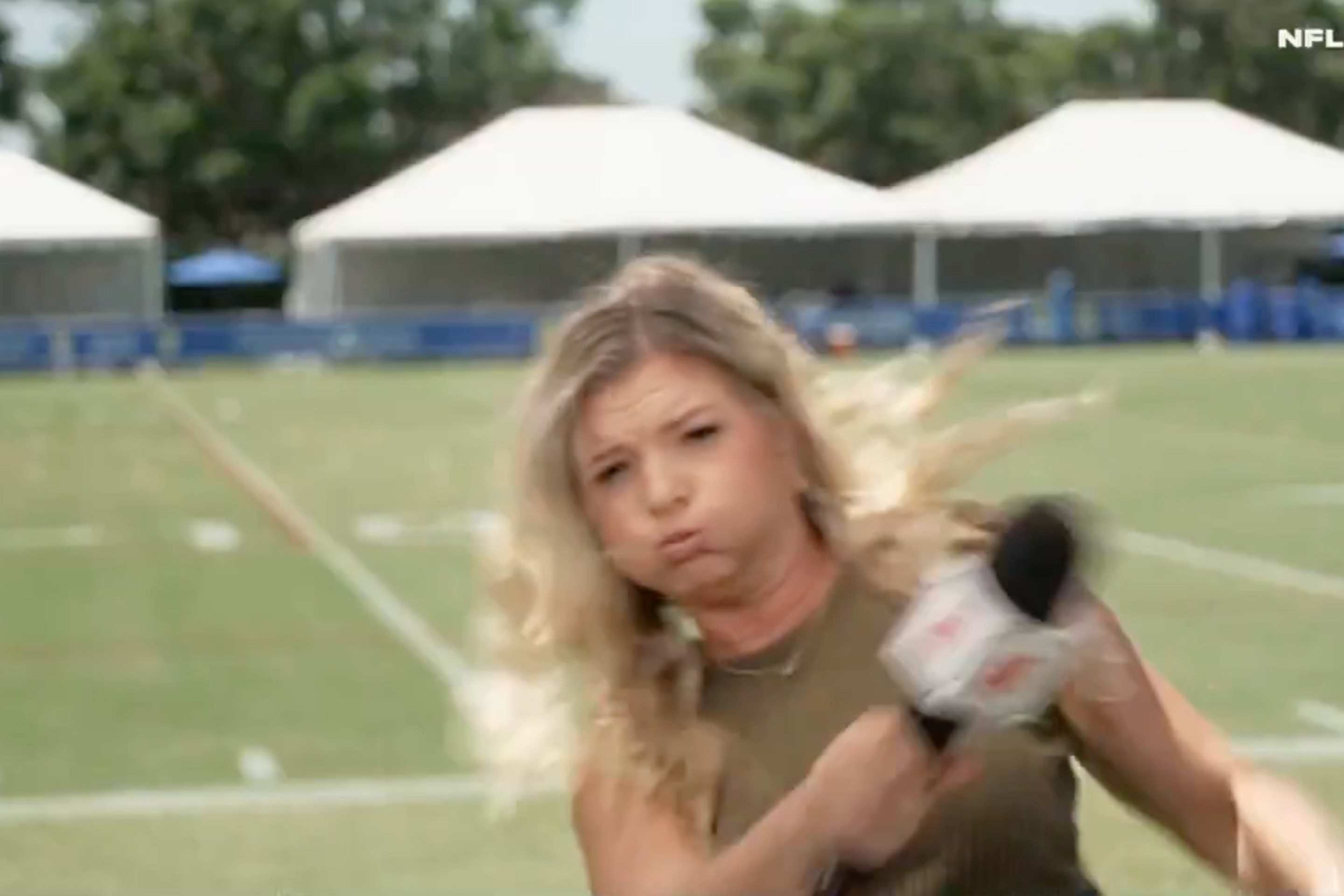 a still of ESPN reporter Lindsey Thiry batting away a big bug