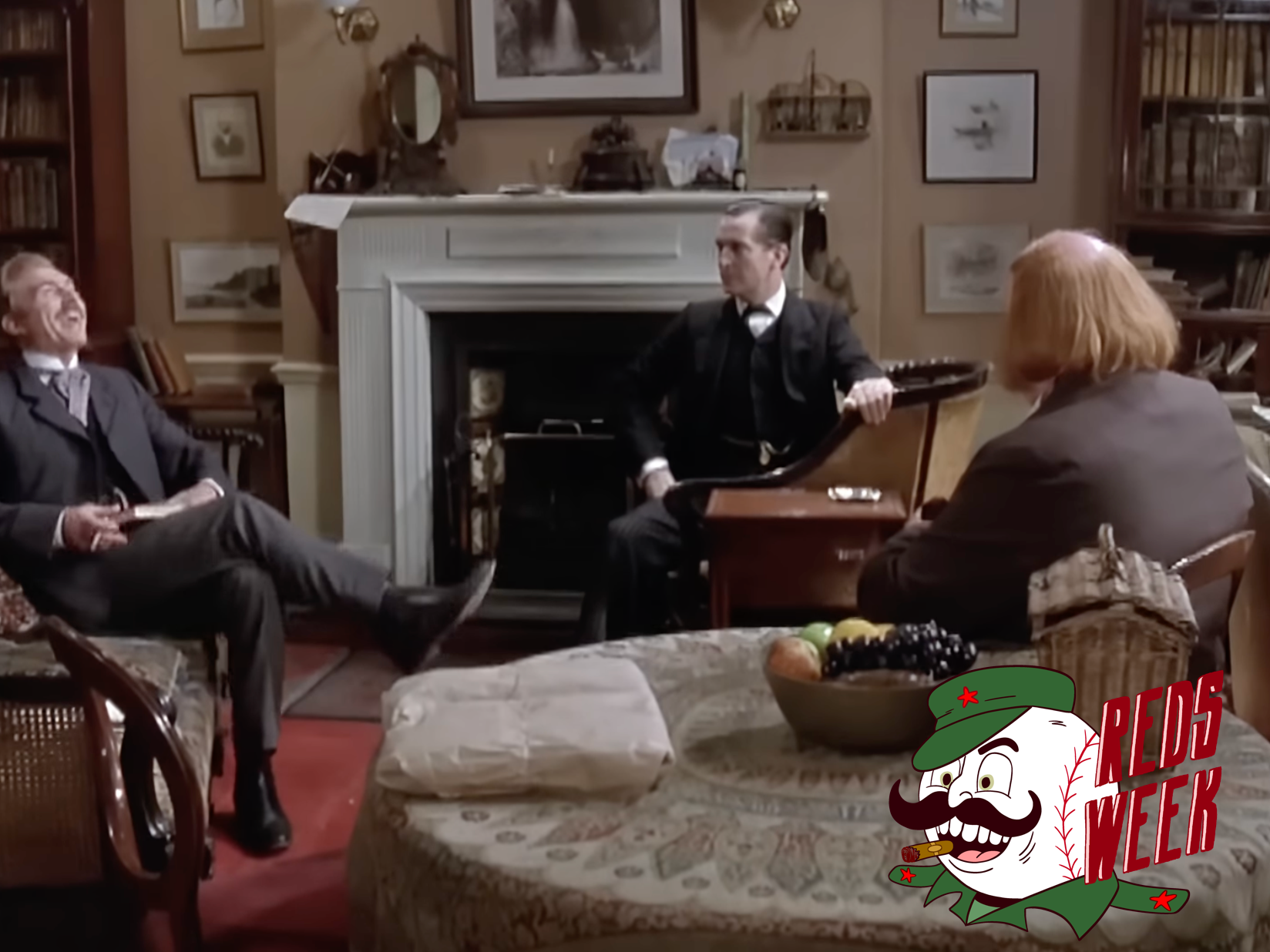 A still from the Sherlock Holmes episode "The Red-Headed League"