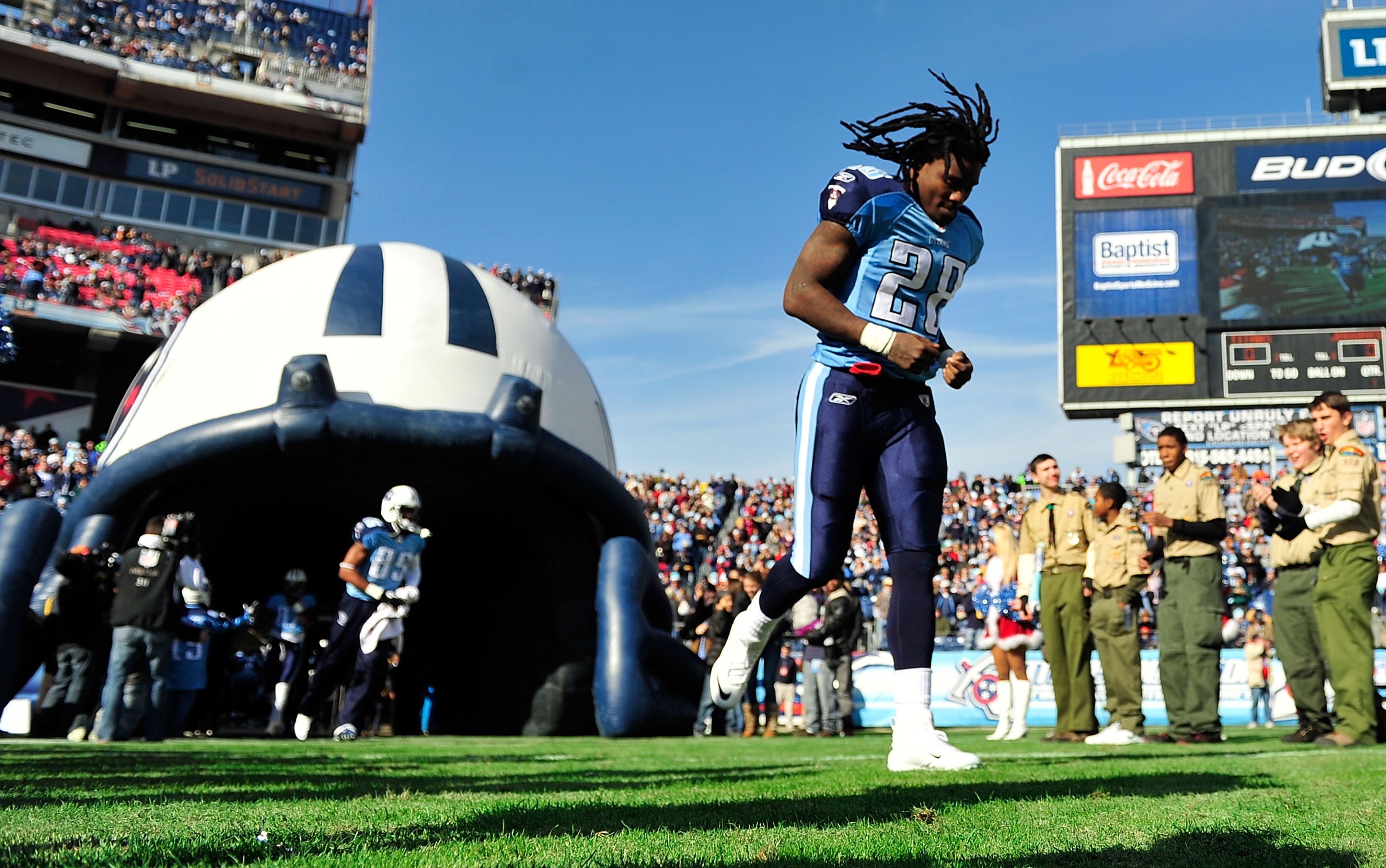 NASHVILLE, TN - DECEMBER 24: Chris Johnson #28 of the Tennessee Titans is introduced before a game against the Jacksonville Jaguars during play at LP Field on December 24, 2011 in Nashville, Tennessee. The Titans won 23-17. (Photo by Grant Halverson/Getty Images)