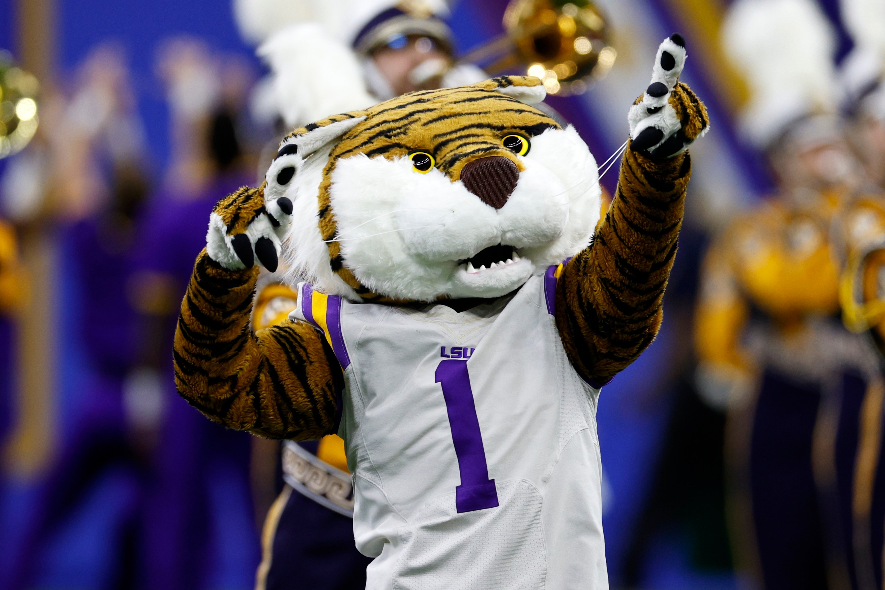 NEW ORLEANS, LOUISIANA - SEPTEMBER 04: LSU Tigers mascot Mike the Tiger looks on prior to the game against the Florida State Seminoles at Caesars Superdome on September 04, 2022 in New Orleans, Louisiana.