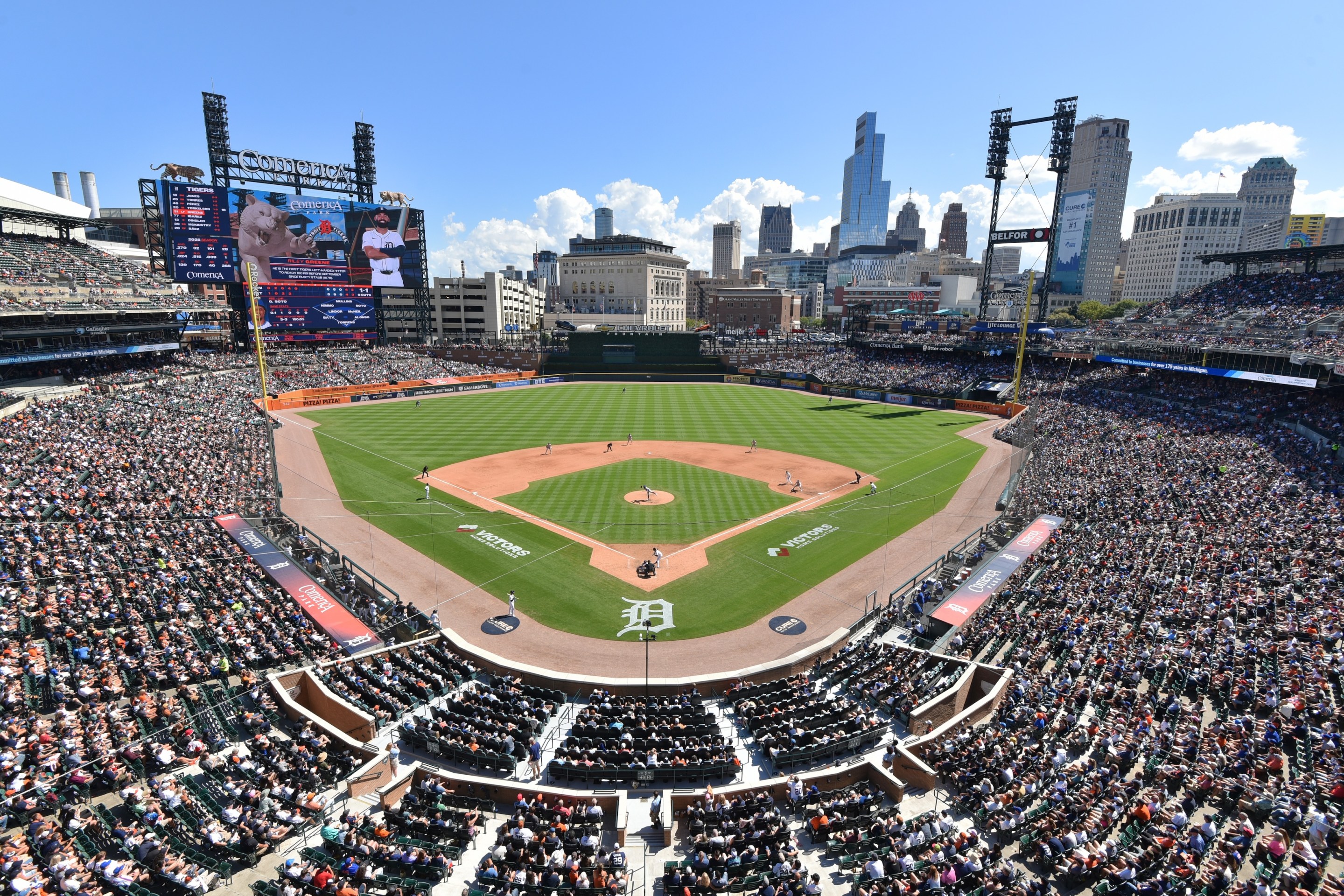 DETROIT, MI - SEPTEMBER 01: A general wide-angle view from the upper deck of Comerica Park during the game between the New York Mets and the Detroit Tigers at Comerica Park on September 1, 2025 in Detroit, Michigan. The Mets defeated the Tigers 10-8. (Photo by Mark Cunningham/MLB Photos via Getty Images)