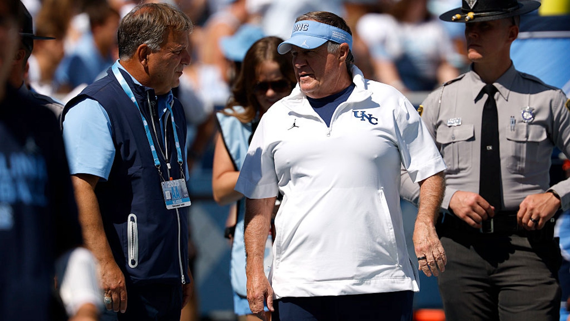 Mike Lombardi and Bill Belichick on the sideline