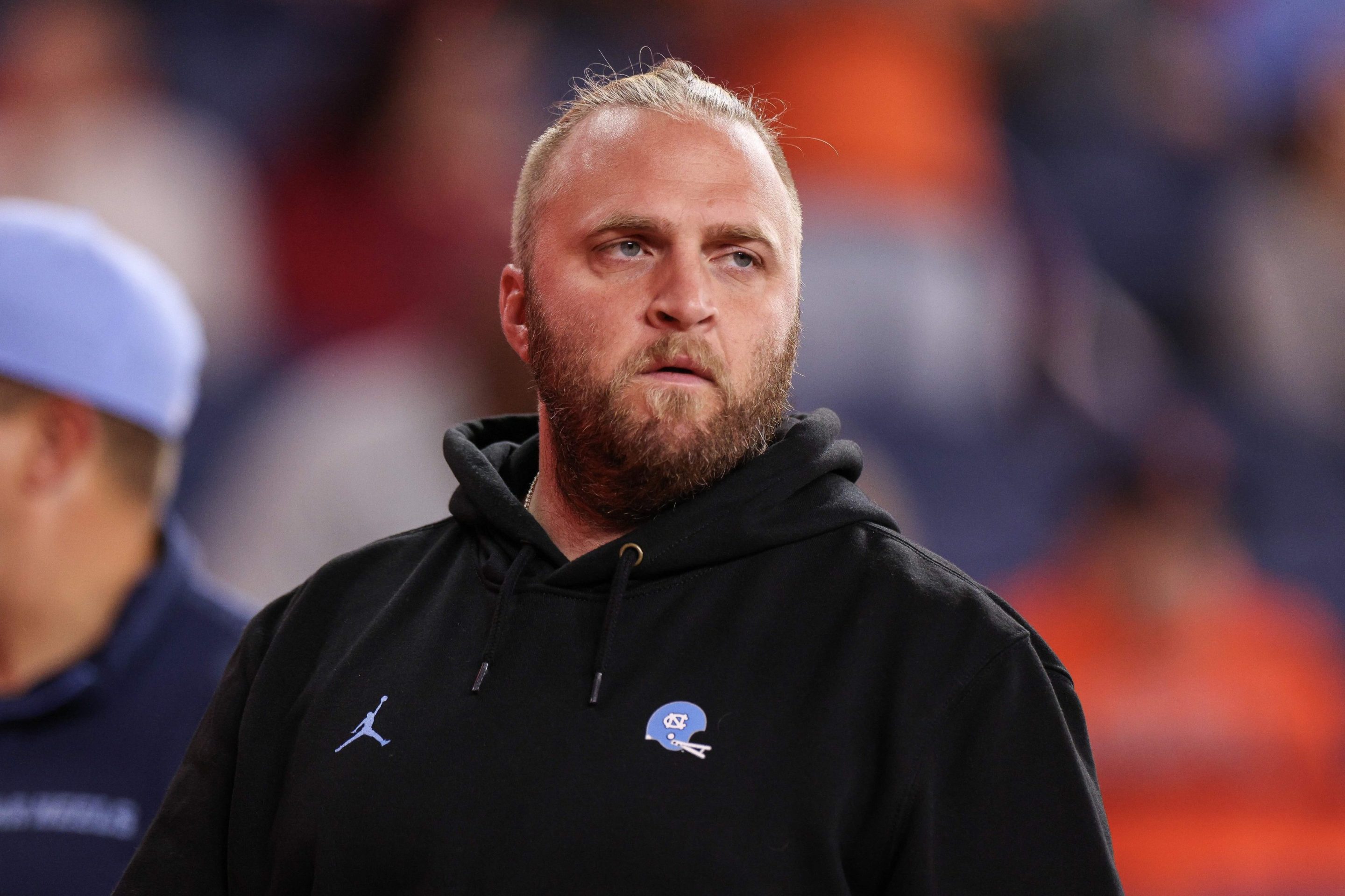 Defensive coordinator Steve Belichick of the North Carolina Tar Heels look on prior to a game against the Syracuse Orange at JMA Wireless Dome on October 31, 2025 in Syracuse, New York.