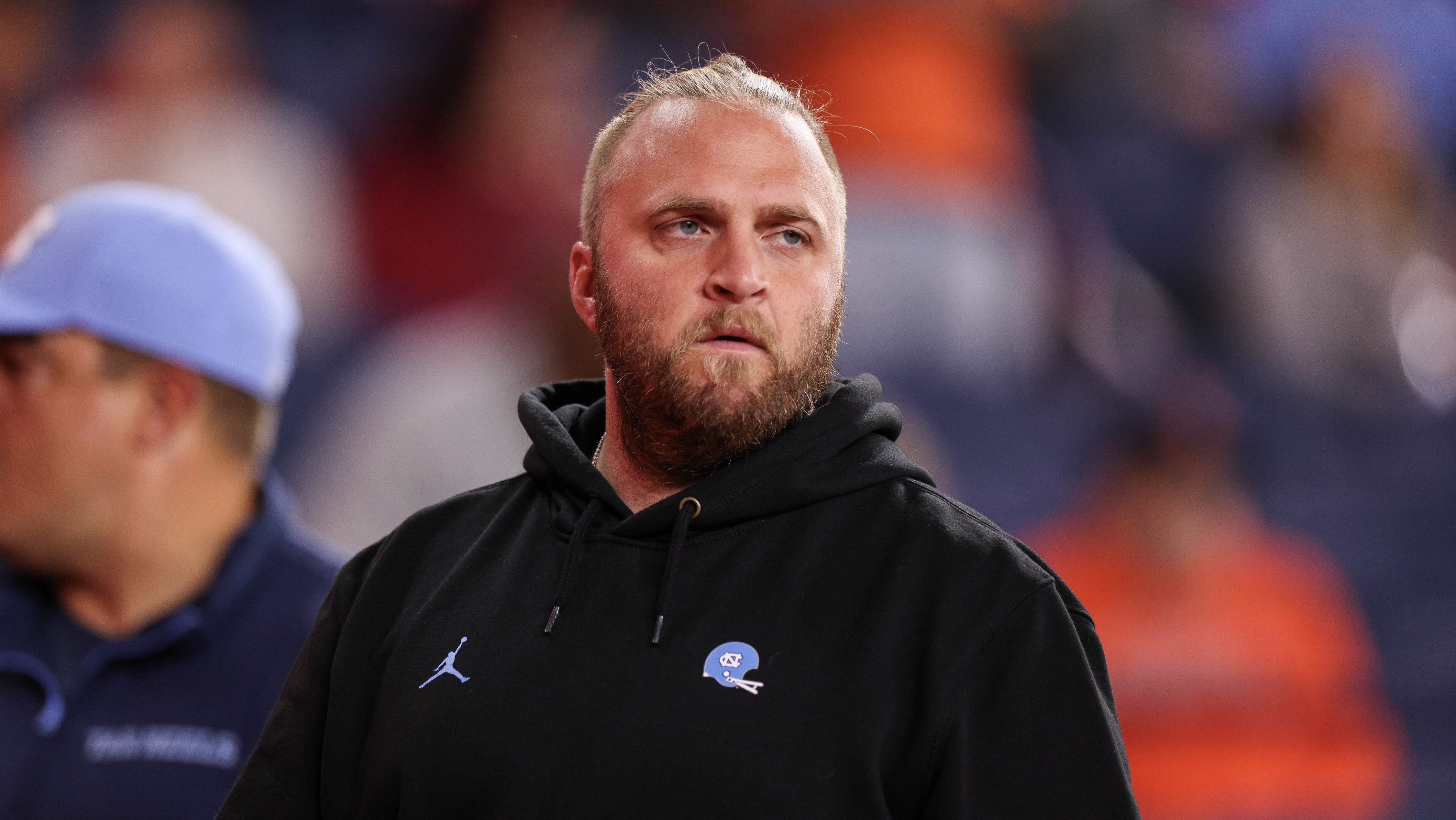 Defensive coordinator Steve Belichick of the North Carolina Tar Heels look on prior to a game against the Syracuse Orange at JMA Wireless Dome on October 31, 2025 in Syracuse, New York.